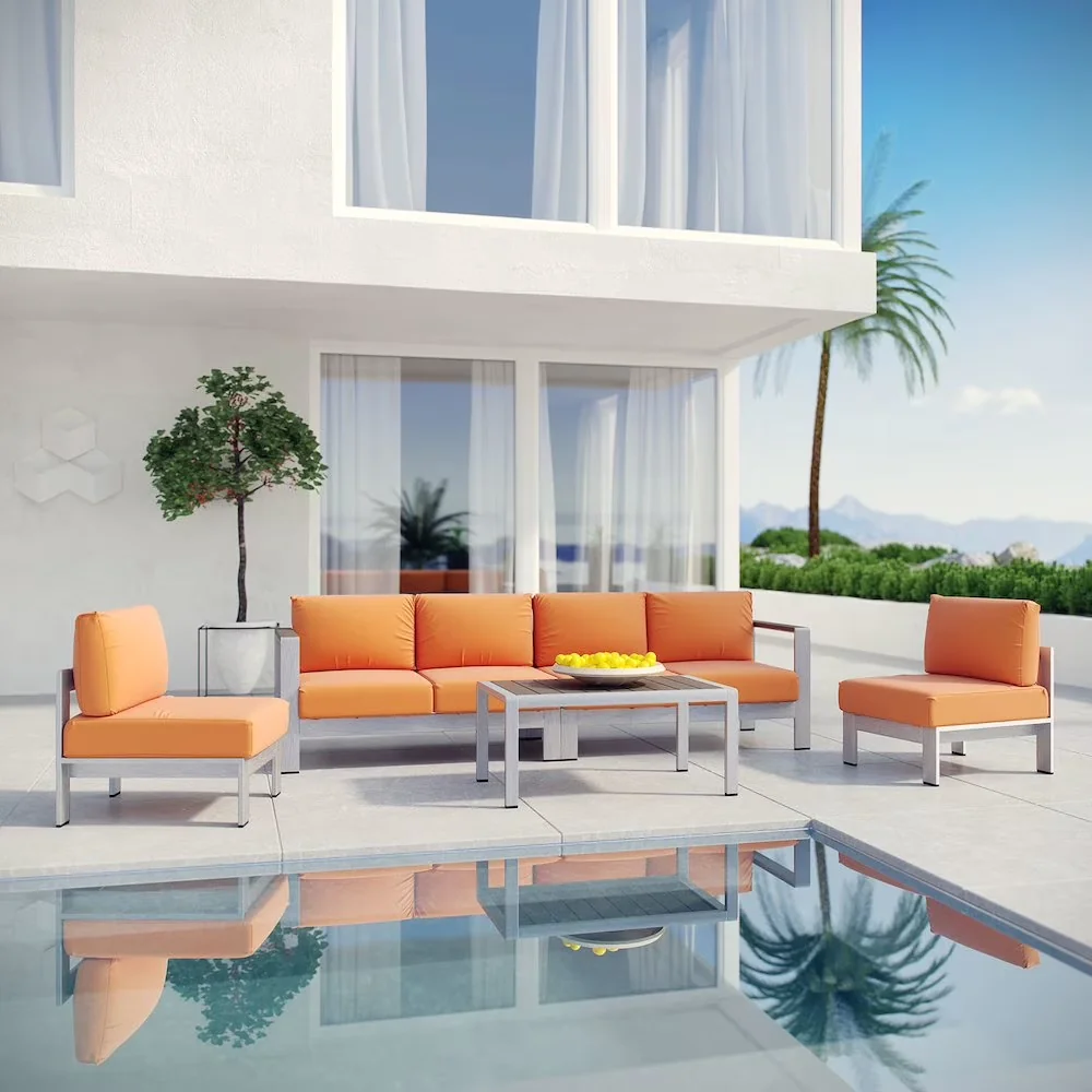 Outdoor Sofas Sectional Modern with Water-Resistant, Contemporary, Anodized Aluminum Frame - Multicolor Fabric Model B2D01E