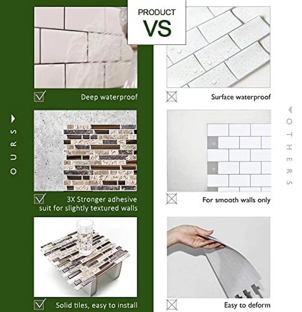 Reliable Kitchen Renovation with Easy Installation, 10-Sheet Peel and Stick Wall Tile - Brown Vinyl Model D1190C