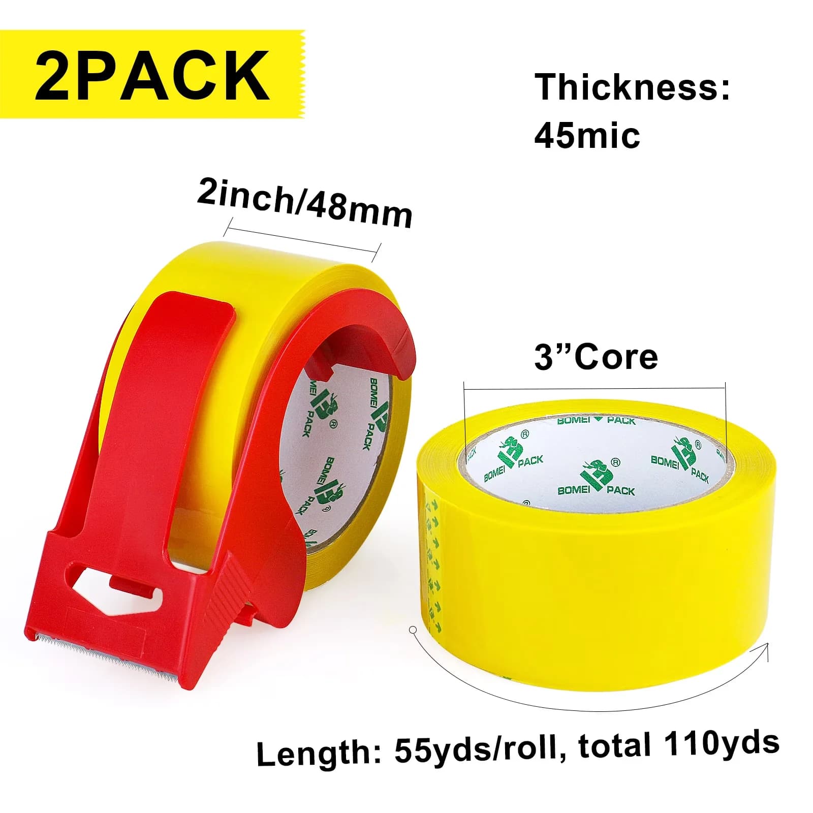 Reliable Moving with Yellow Packing Tape, 1.88 Inch x 55 Yards - Yellow Bopp Film Model 172226