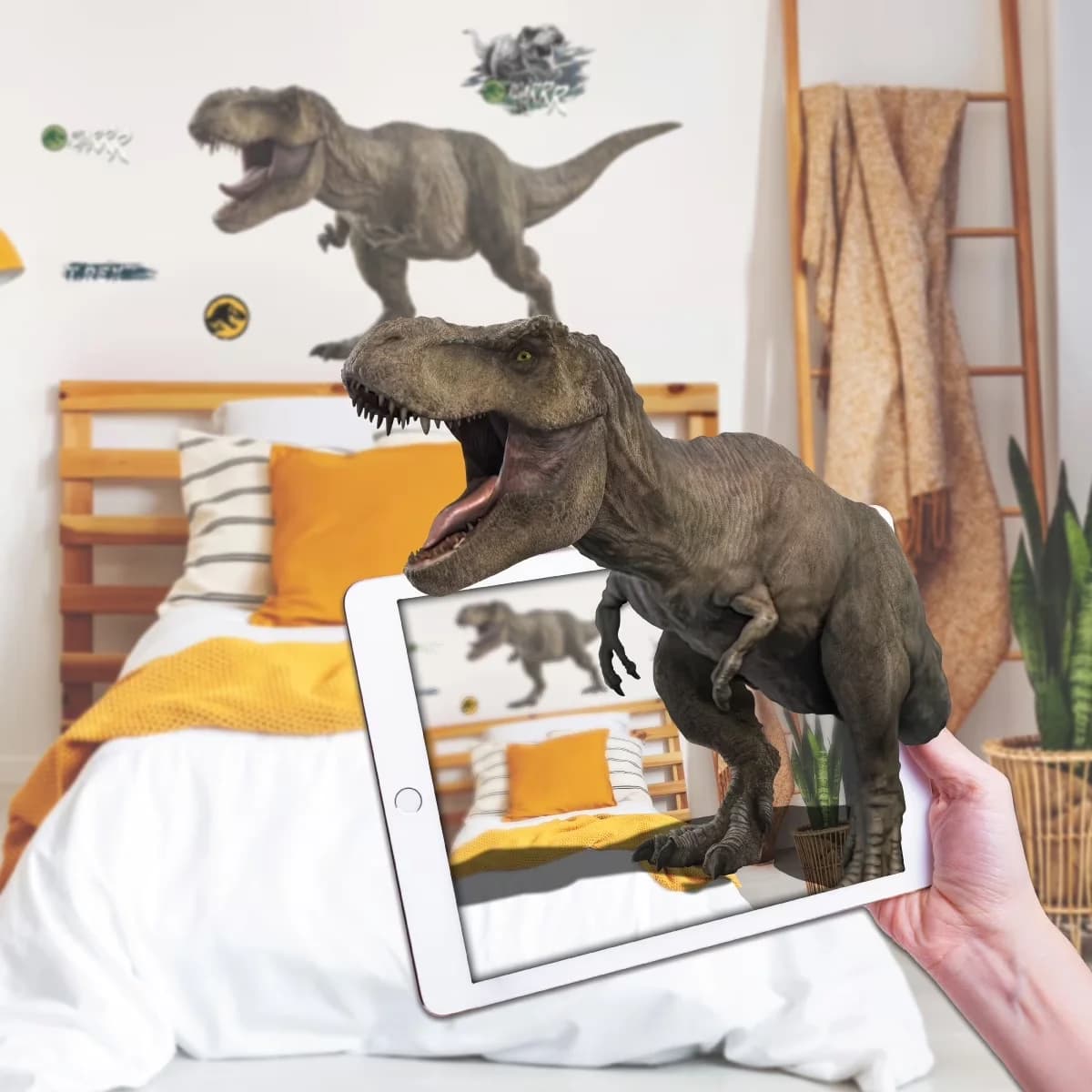 Stylish Wallpaper Wall Decals Wall Covering with Jurassic Park T-Rex Decal, Large Dinosaur Sticker, 3D Augmented Reality Interaction... Model 164EEE