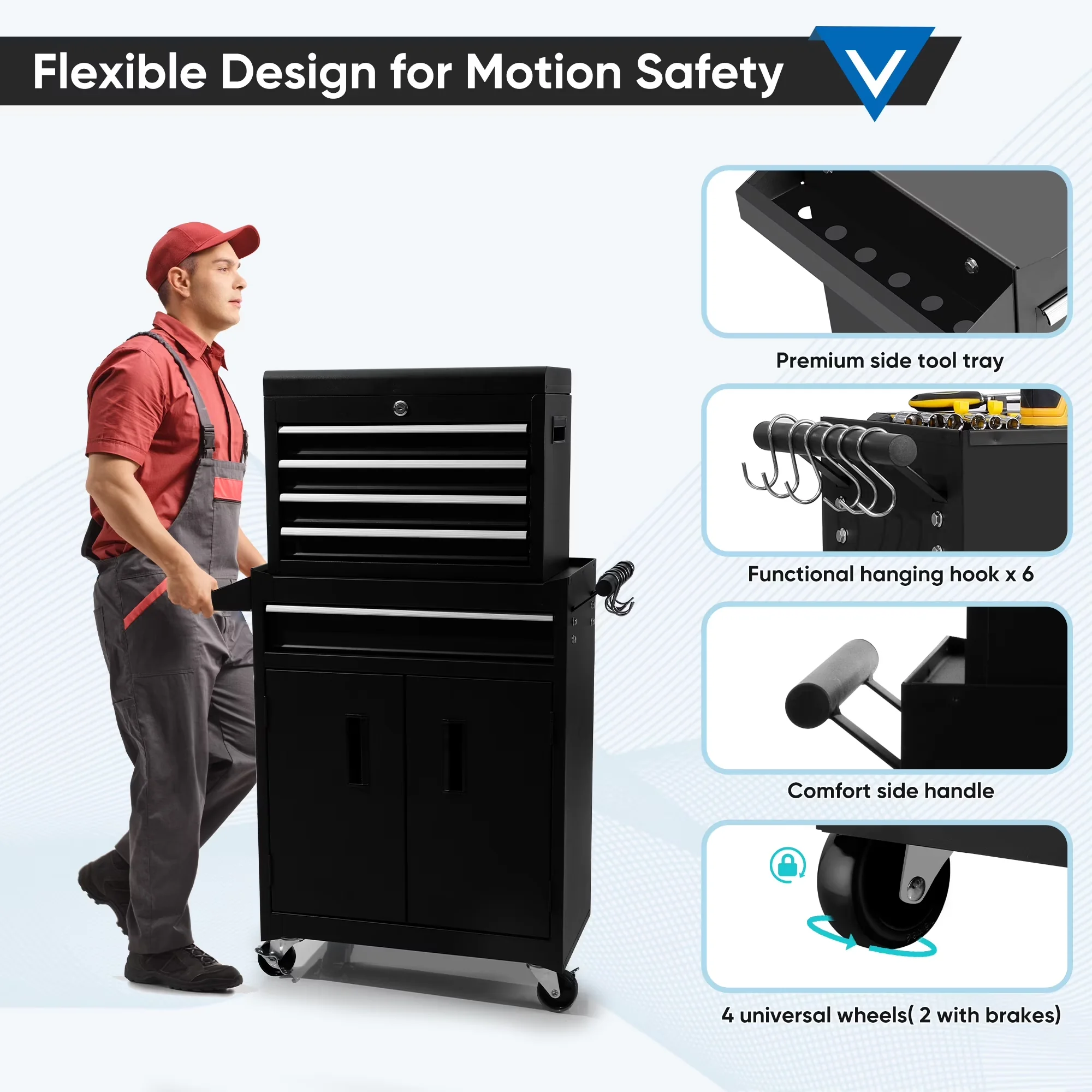 Quality Toolstorage with Multi-Purpose, 5 Drawers Rolling Tool Chest - Steel Black Model 1C53F5
