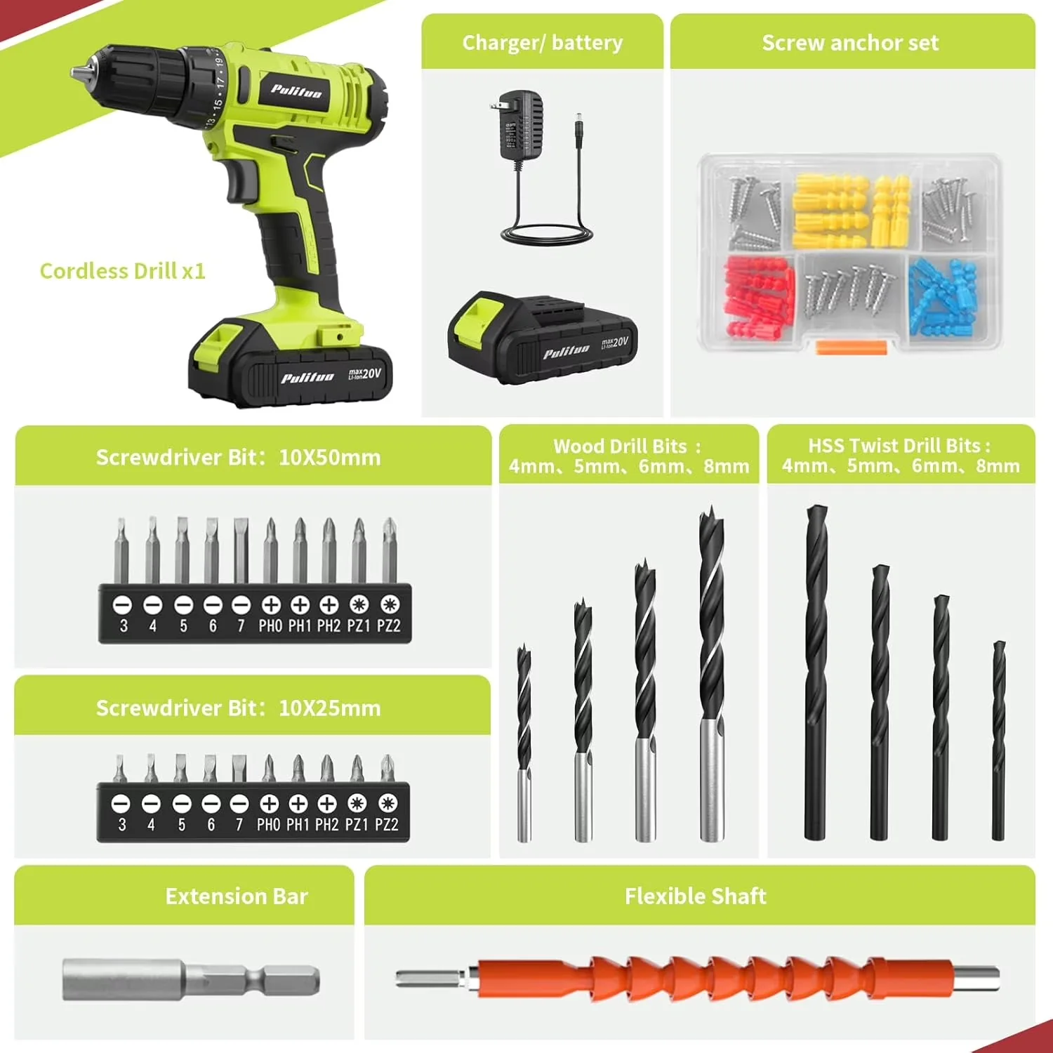 Essential Drills Driver with Battery, 20V, 20V Cordless Drill Kit - 7.5"L x 8.5"W x 3"H Model FDC96F
