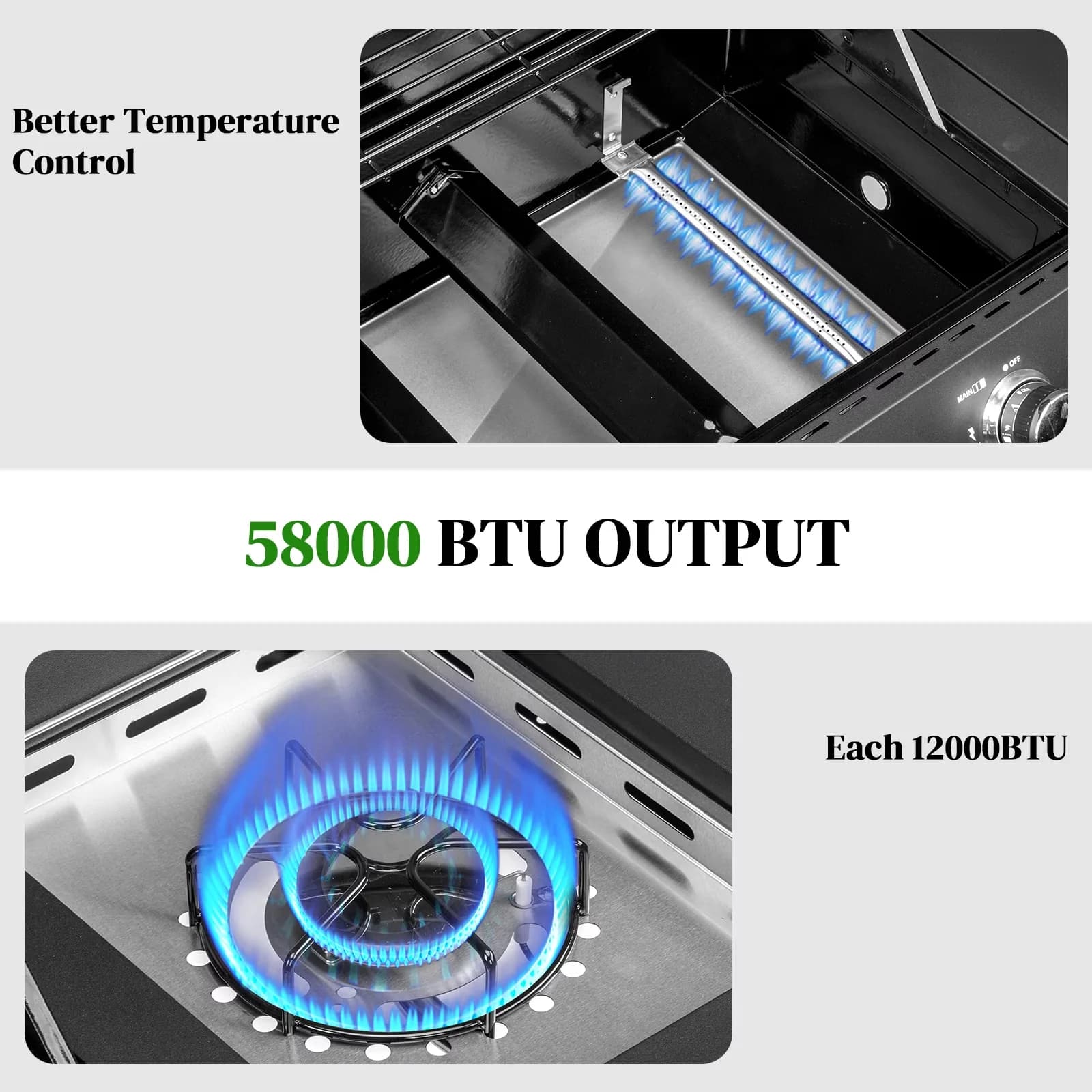 Professional Gas Grill with 58000 BTU, Storage Rack, Rust Resistant - Metal Black for Patio, Outdoor Model 8F7321