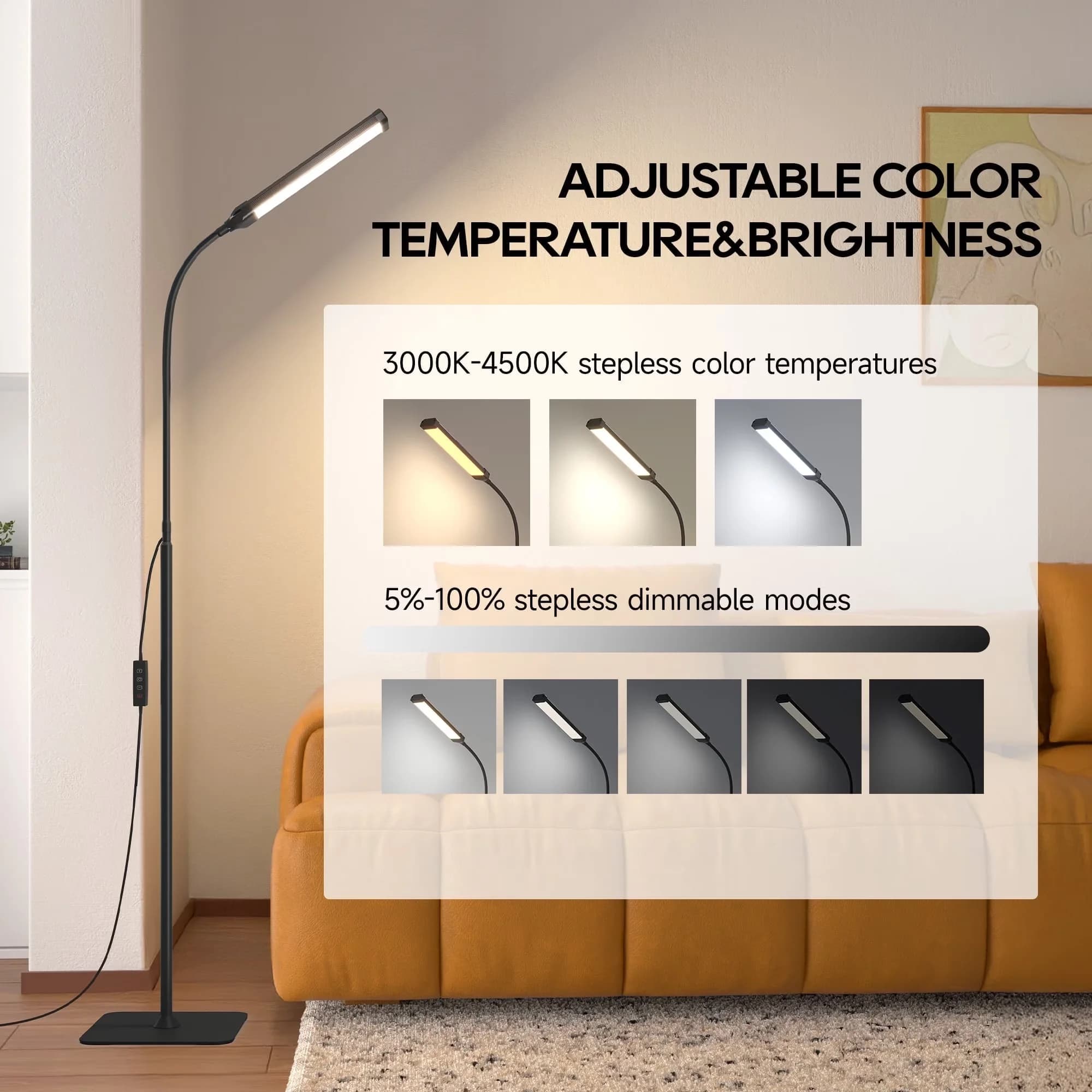 Floor Lamp Professional with LED, Dimmable - Aluminum Alloy Black Living Model 7E0D07