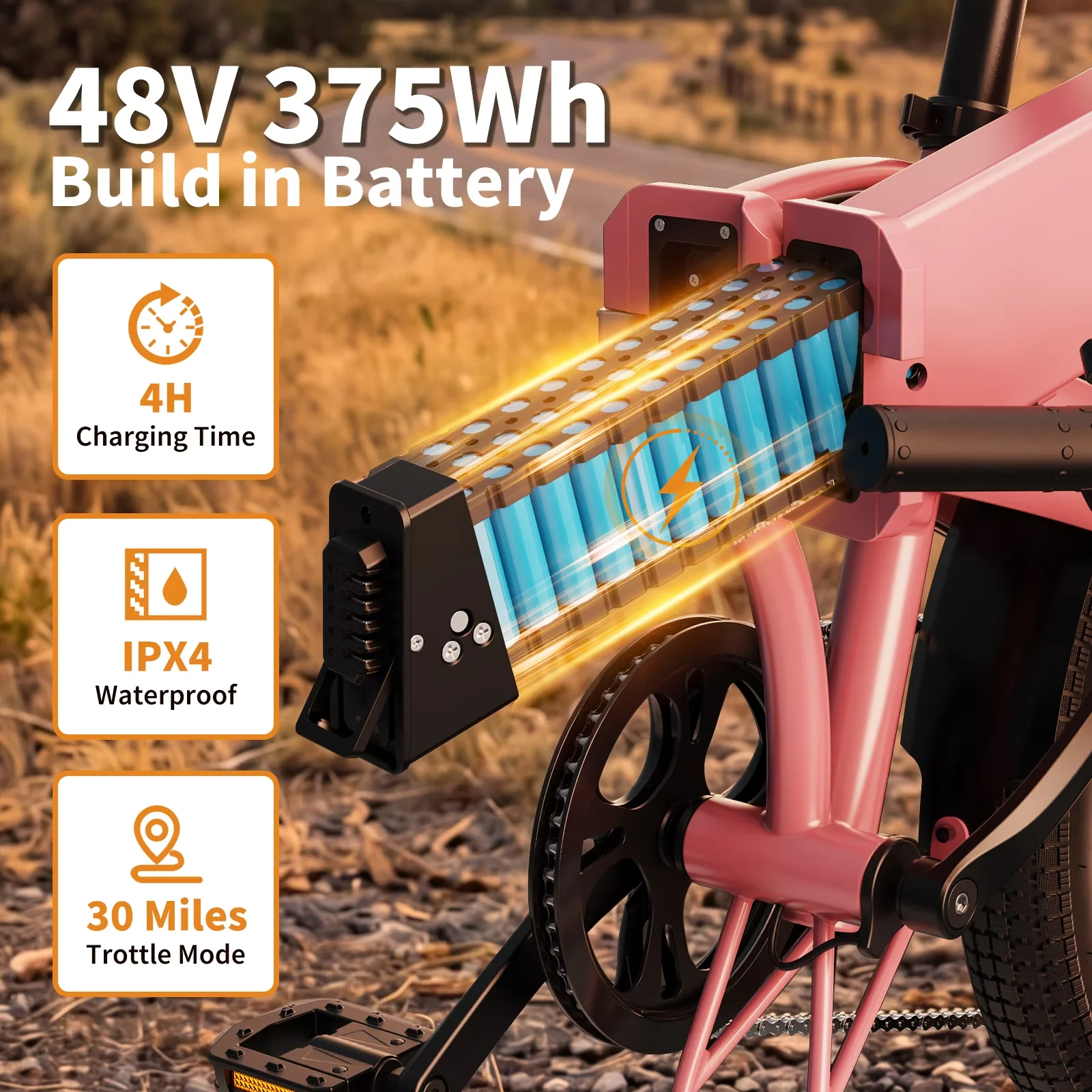 Quality Electric Bike with Battery, 48V, Bicycle - Pink - Traditional Style Model A24A50
