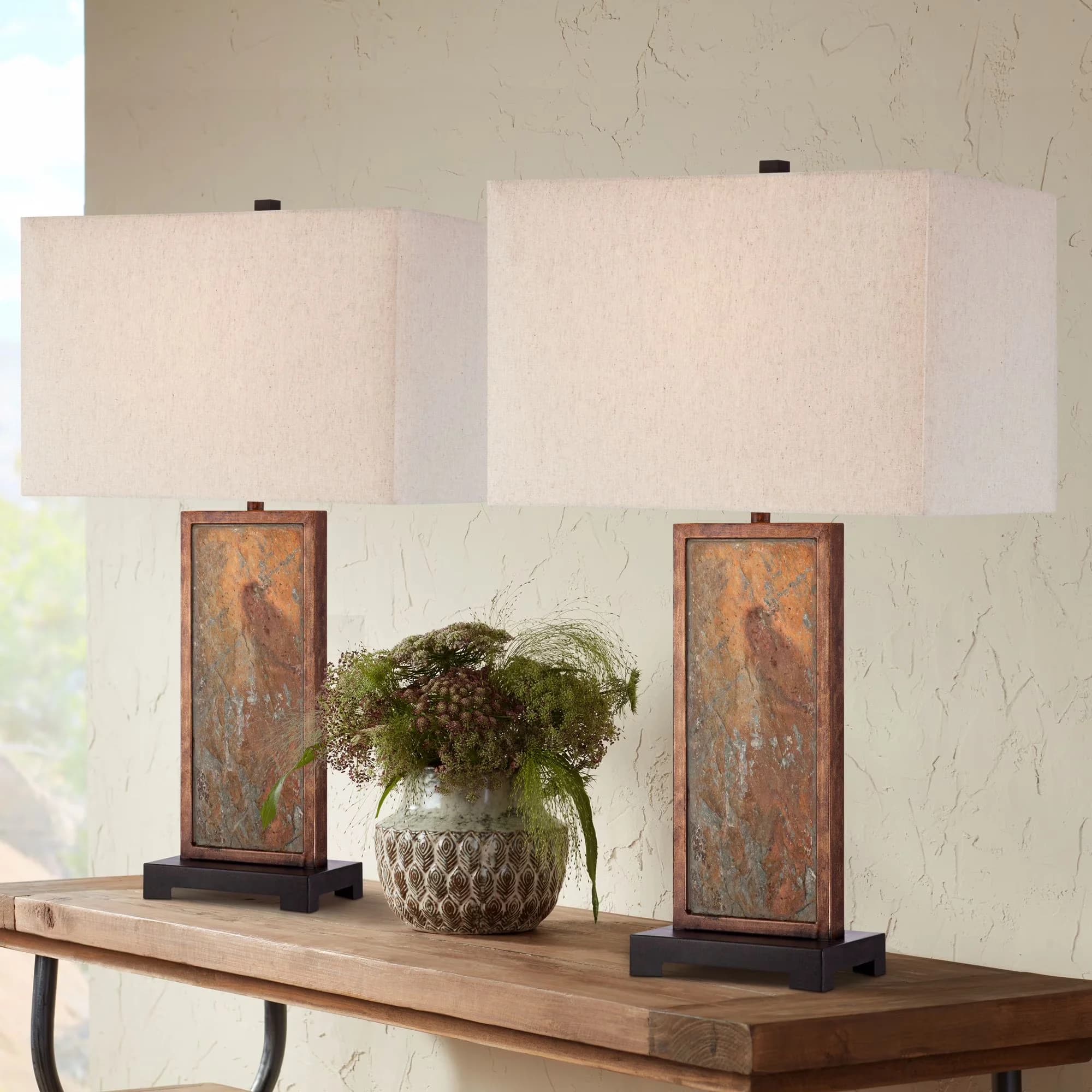 Lamp Set Versatile with Incandescent - Brown Slate Stone Modern - Residential Grade Model DA3454