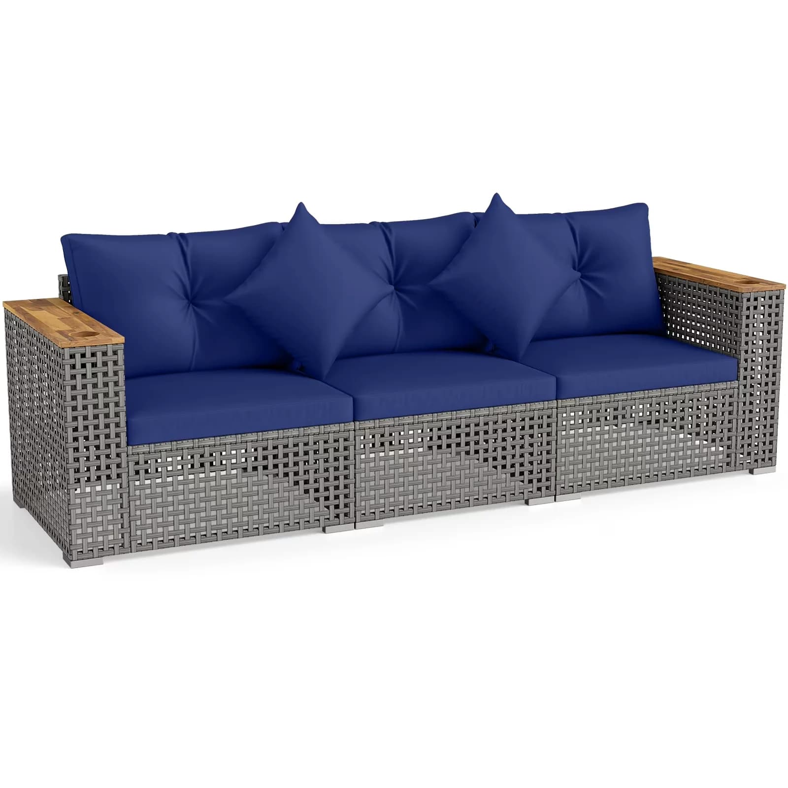 Compact Outdoor Sofas Sectional with Removable Cushion Cover, 3 Piece Couch Set, Patio Wicker Furniture Set - Pe Rattan, Metal,... Model 2D980D