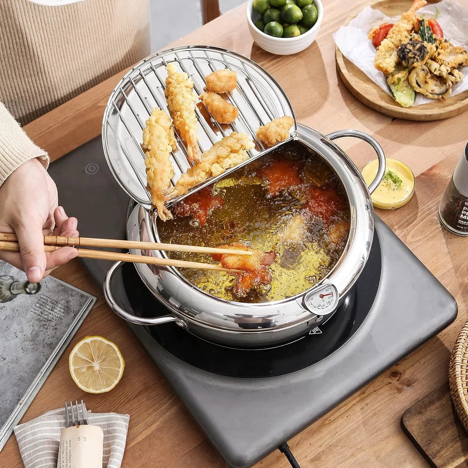 Outdoor Fryer Modern with 304 Stainless Steel Deep pot, Tempura Deep Frying Pot 3.4L - Model EEC018