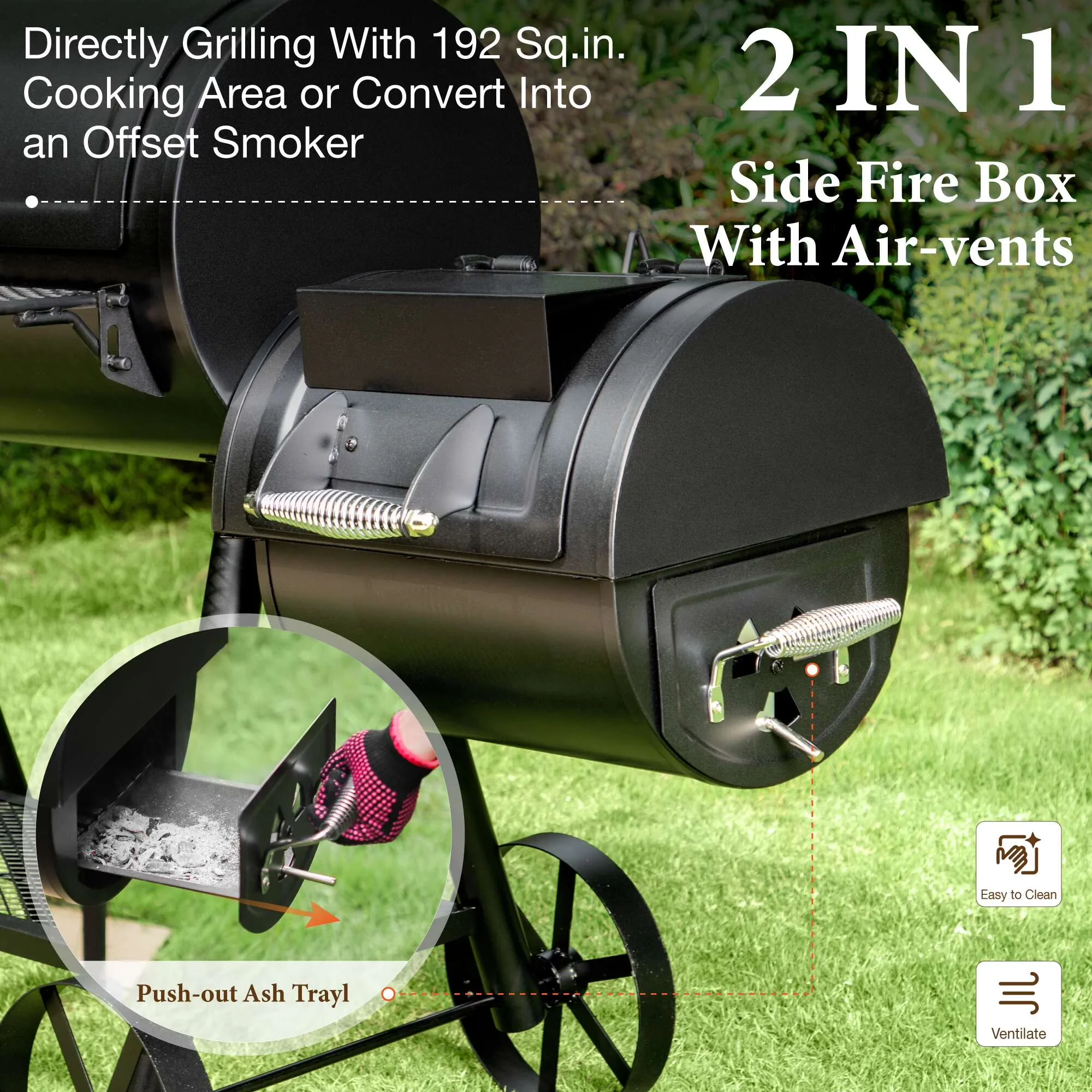 Modern Charcoal Grill with Rust Resistant - Black Enamel Grates Offset Model 346A67
