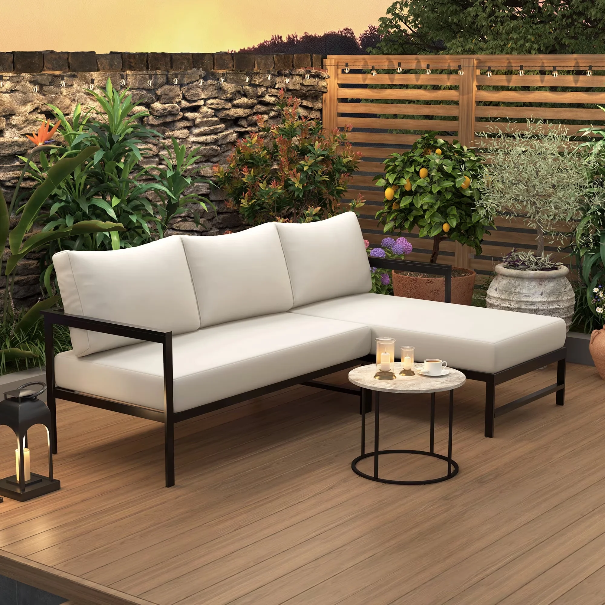 Reliable Outdoor Sofas Sectional with Contemporary, Rust Resistant, Beige - Beige Iron Model BFFF44