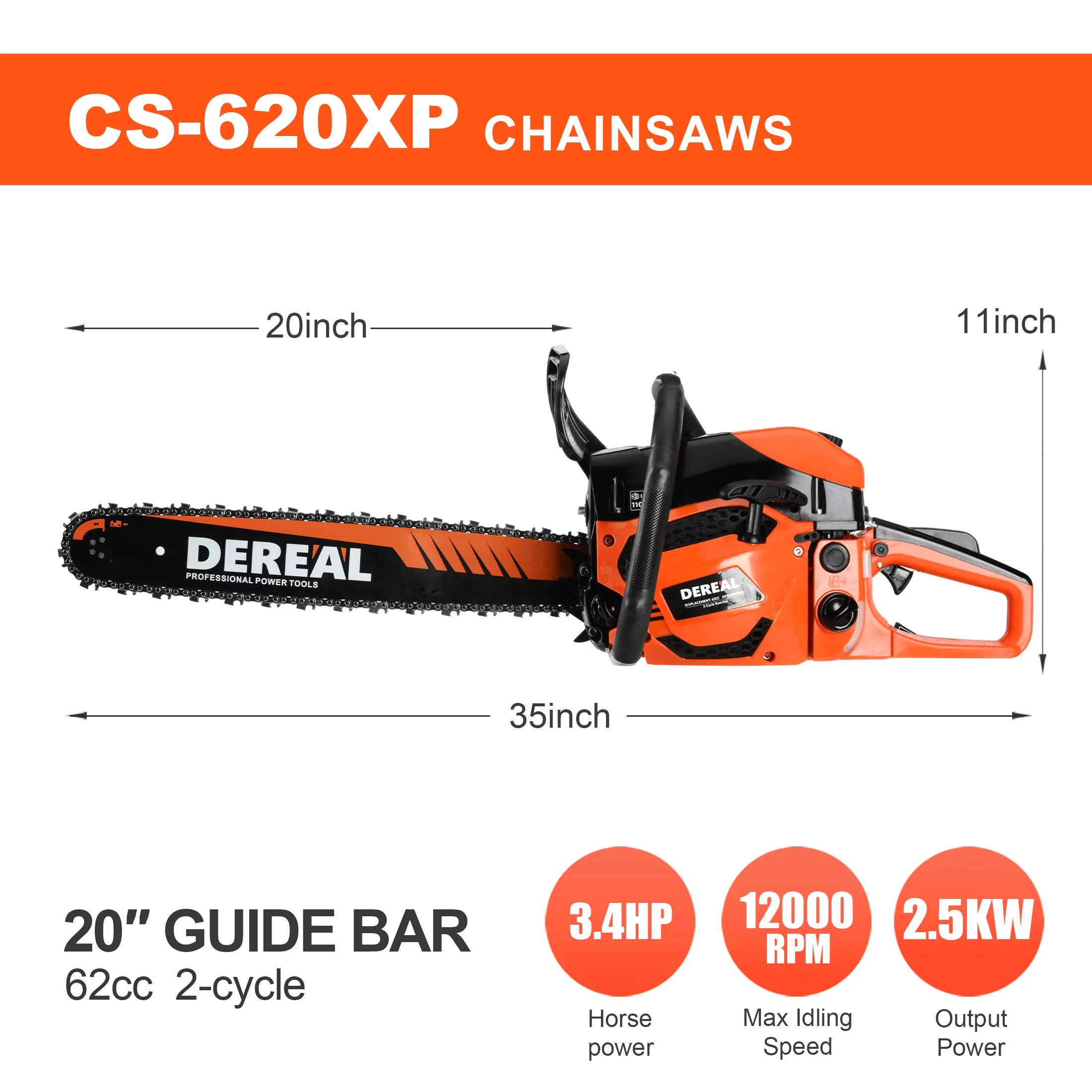Chainsaw Versatile with Automatic Chain Oiler, Heavy-Duty Gas Powered Wood Cutting Saw - Orange for Home Model 4364A8