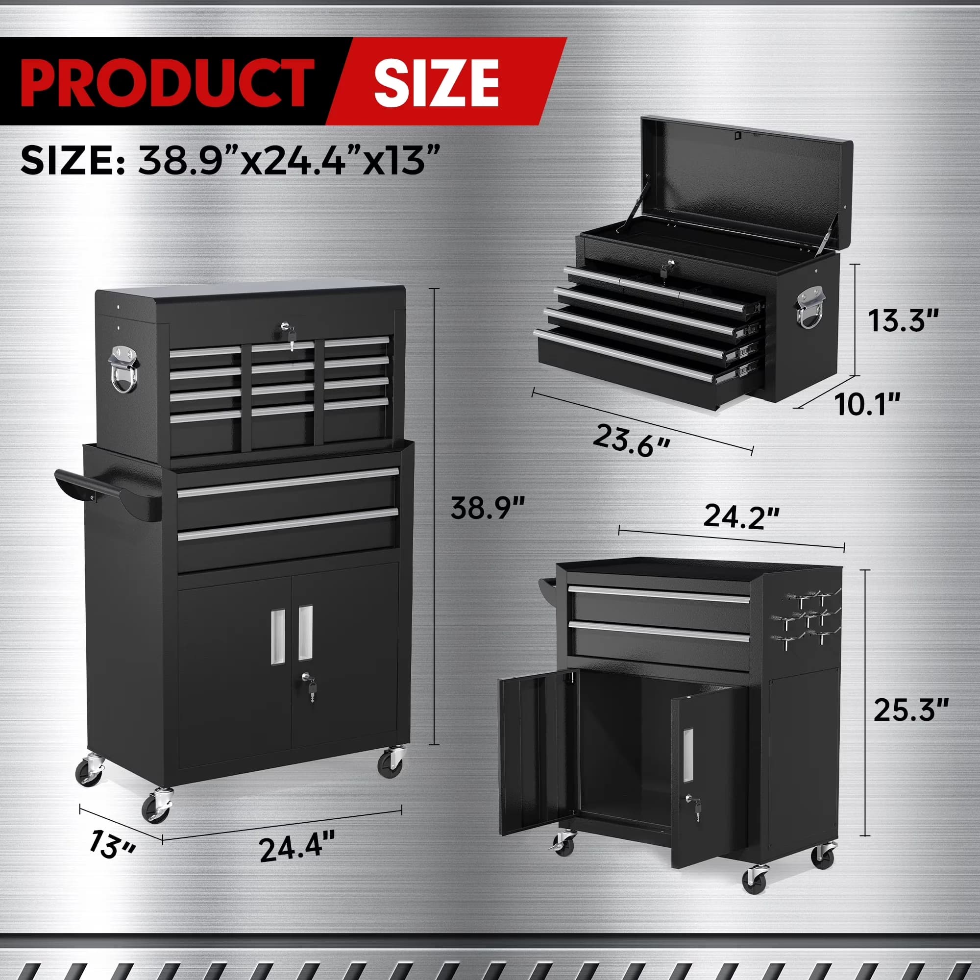 Compact Toolstorage with Rolling, Lockable, Storage - Metal, Steel for Garage, Studio Model 0268F2