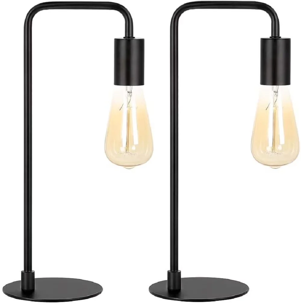 Compact Lamp Set with Incandescent, Industrial, Industrial Table Lamps of 2 - Black Metal Model A37F3E