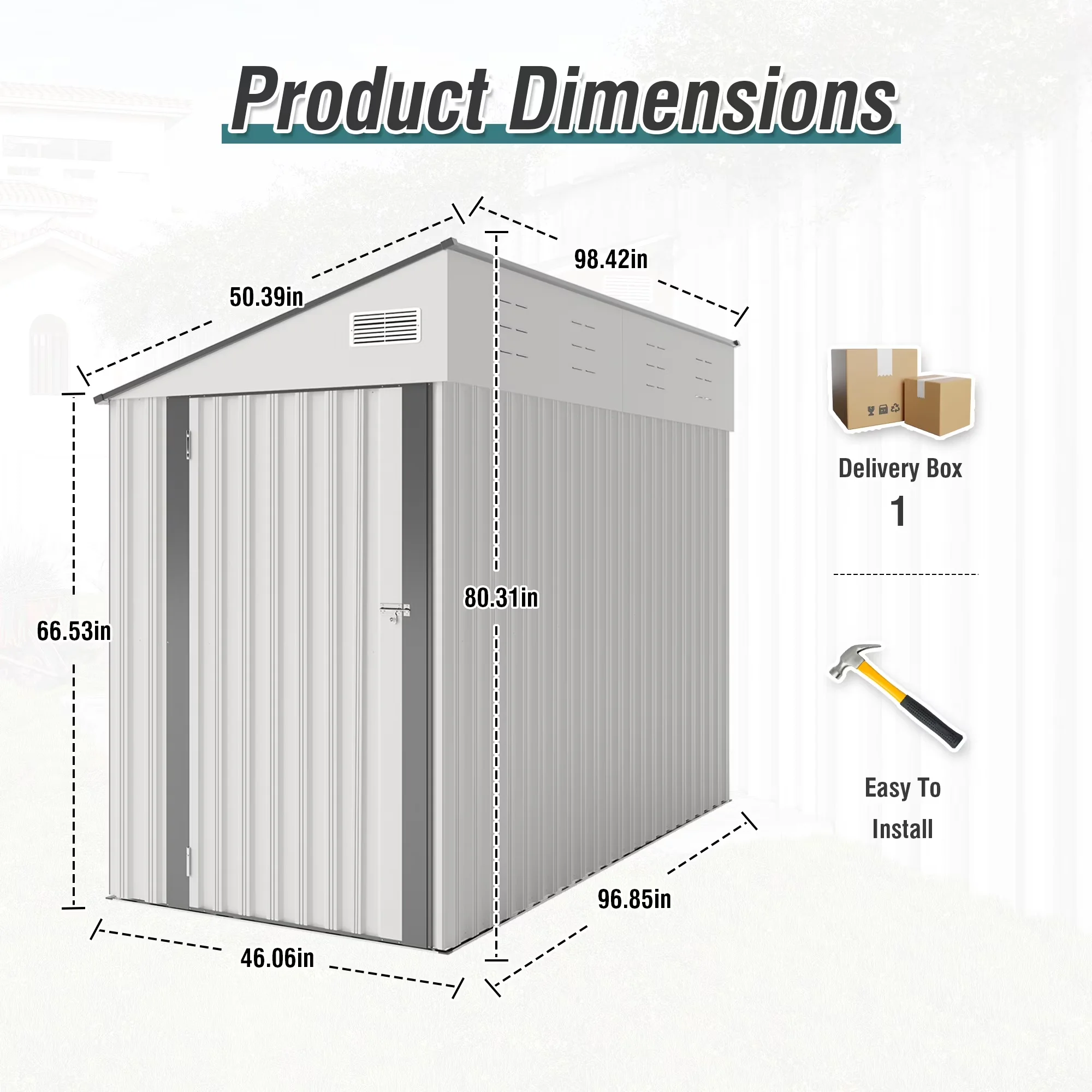 Quality Shed with Lockable Door, Rot Resistant - White Steel for Patio Model 49CEEB