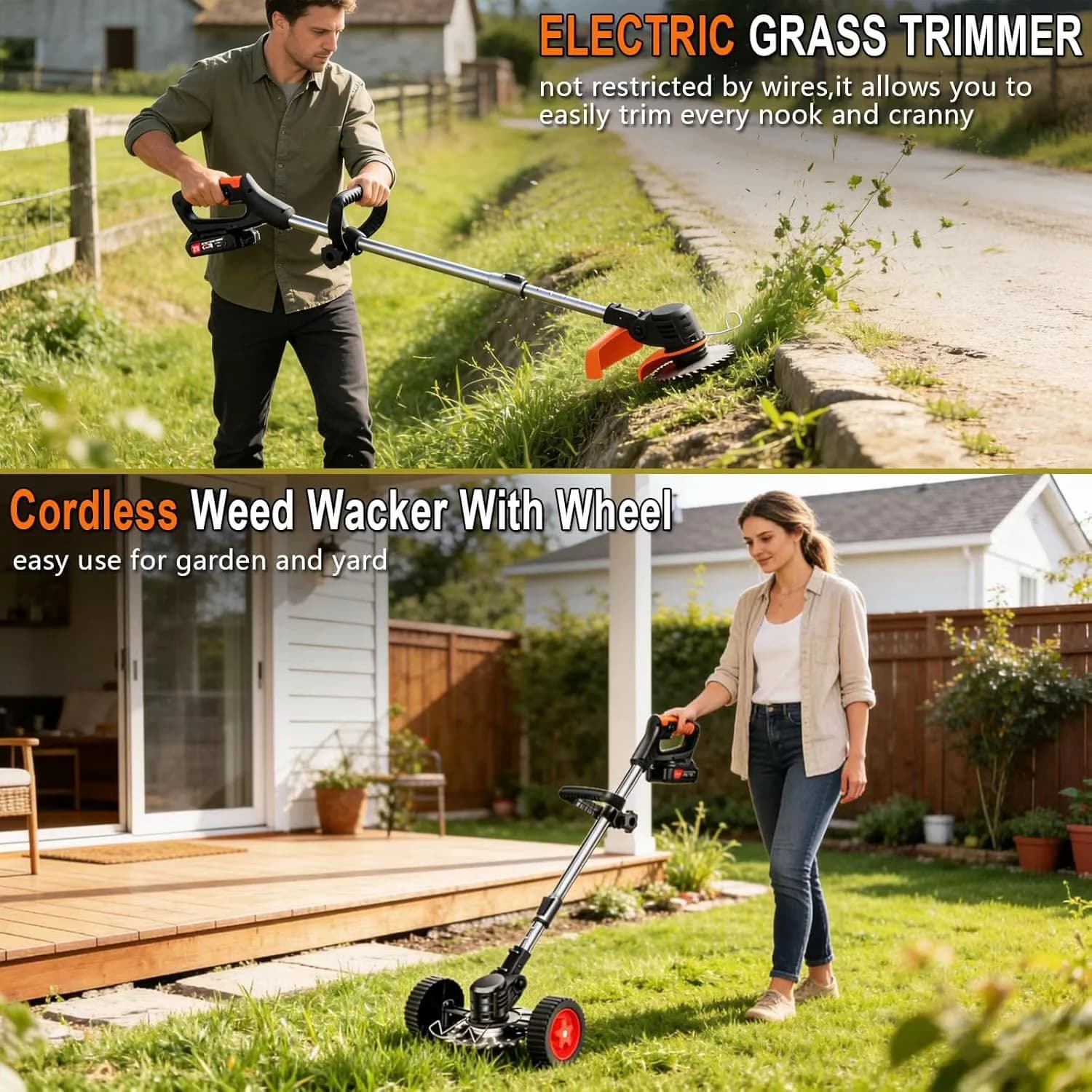 Durable String Trimmer with 21V, Extendable, 3 Types Blade & Wheels - Black Model C950E8