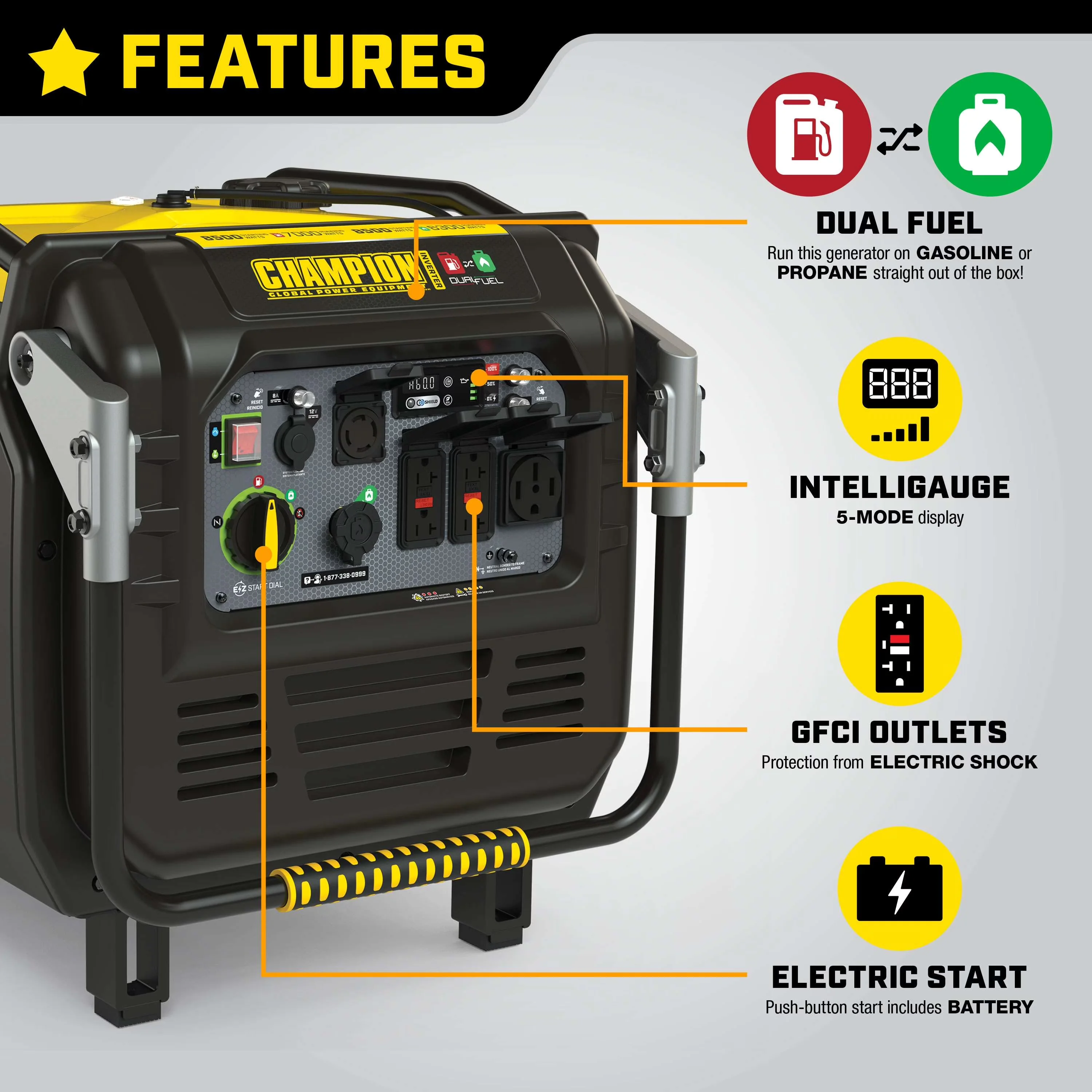 Compact Generator with 8500W, Co Shut-Off, Quiet Technology and CO Shield® - Model D8D8FA