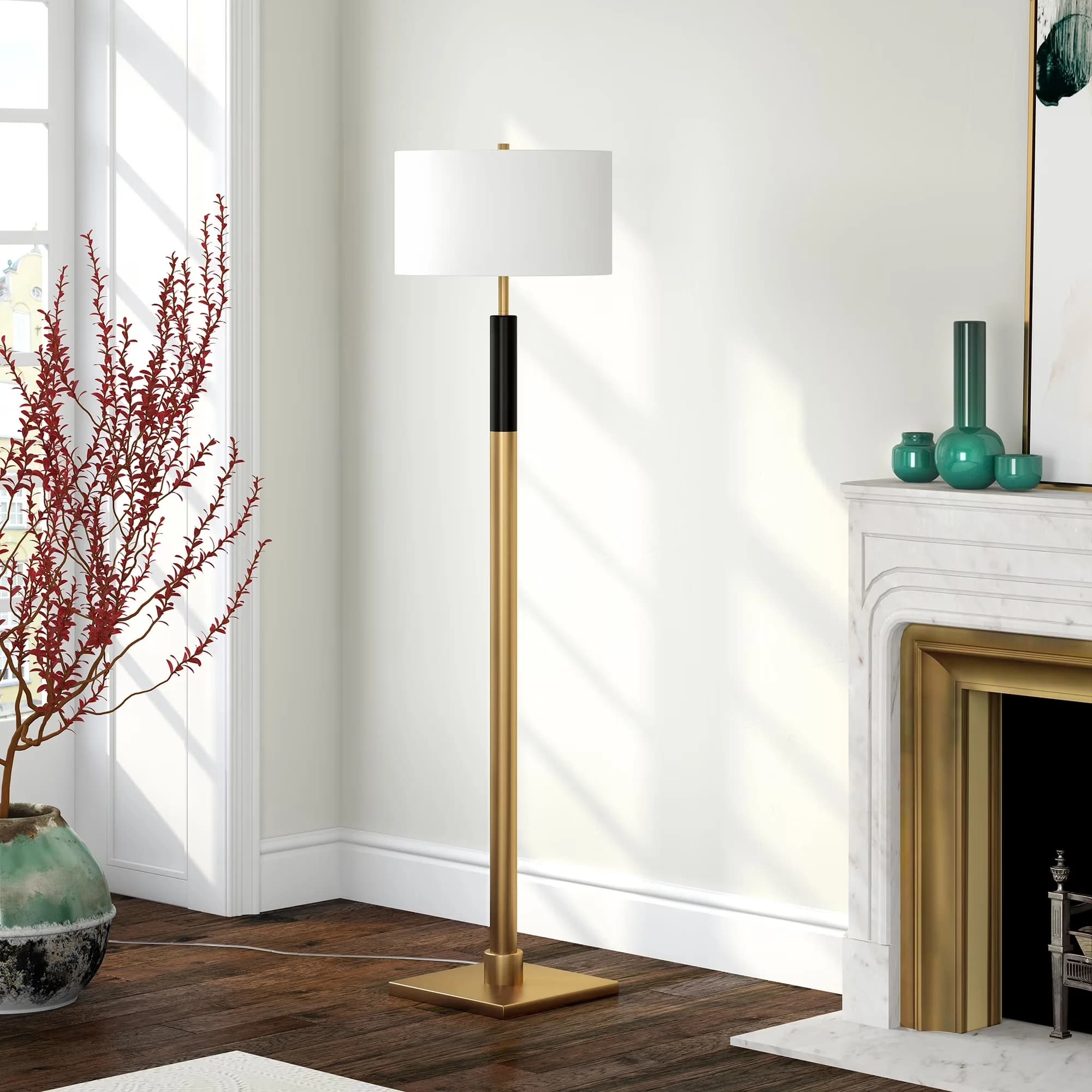 Floor Lamp Classic with Incandescent, Standard Lamps, Traditional - Gold, Black, White, Multicolor Metal Model DCF8F2