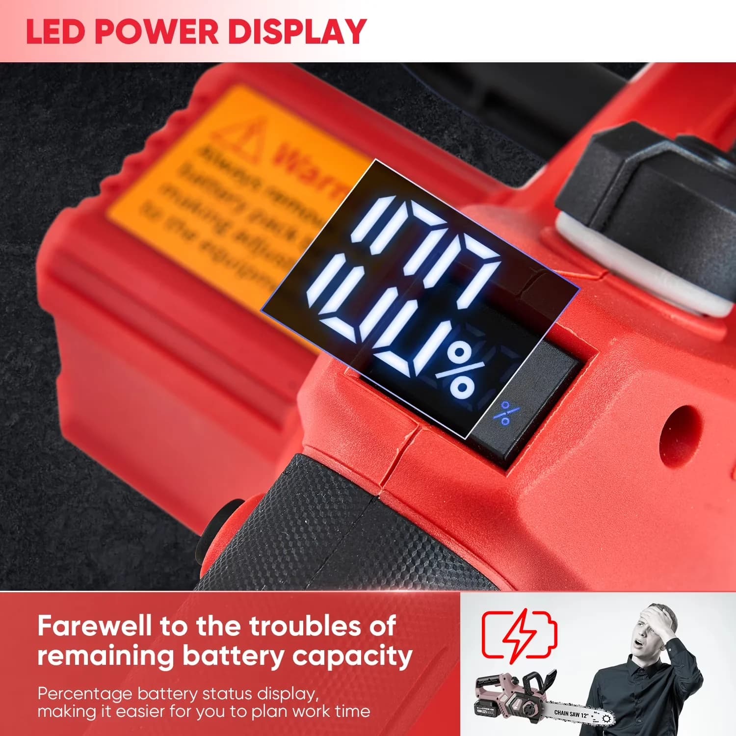 Durable Chainsaw with Battery, LED, 12" 22V 4.0Ah Battery Powered - Quality Construction Model A6A650