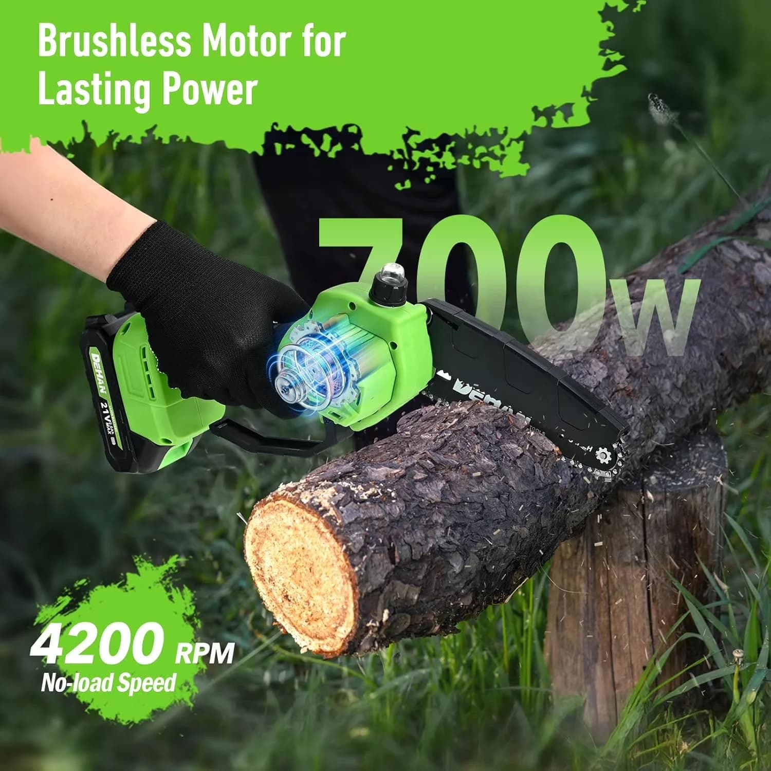 Chainsaw Reliable with Battery, 21V, Automatic Chain Oiler - Green - Built to Last Model 345858