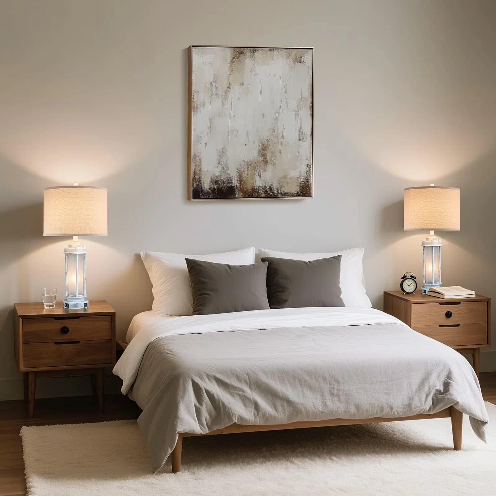 Durable Lamp Set with LED, Art Deco, Usb Port - White Metal for Bedroom Model 3EA48B