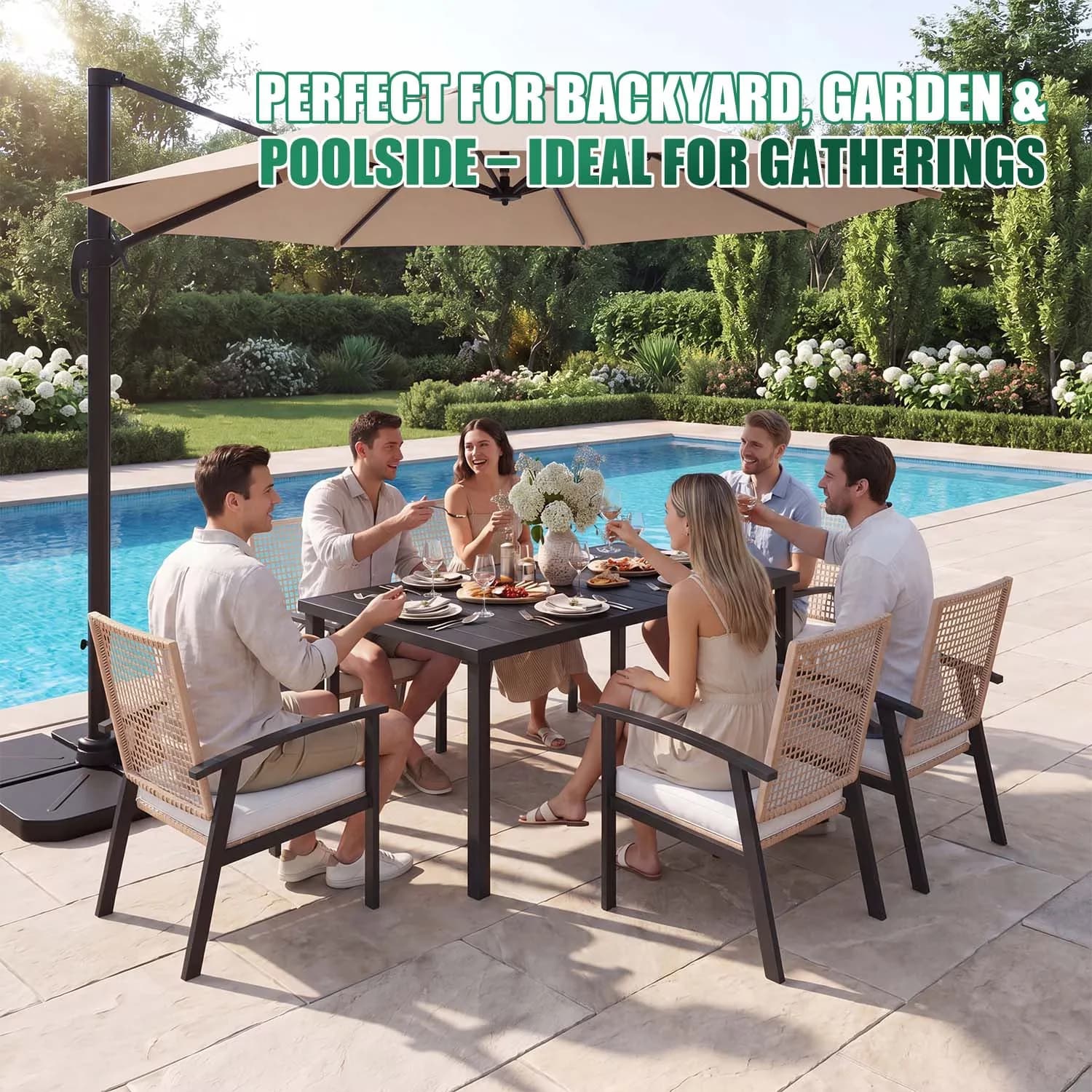 Premium Patio Dining Set with Weatherproof, Furniture - Yellow-Beige for Garden Model 75DCF2