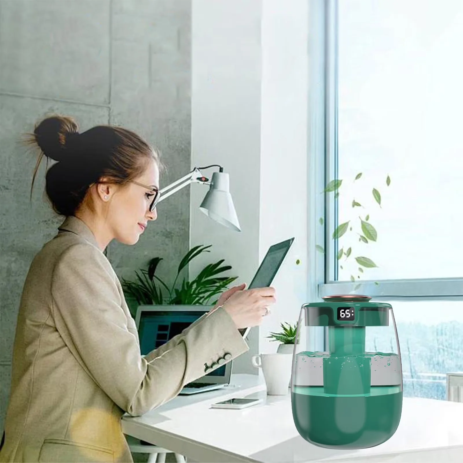 Stylish Humidifier with Purifies Air, Net weight: 300g/0.66lb, Colour: Green for Bedroom, Office - Model 3B3CA3