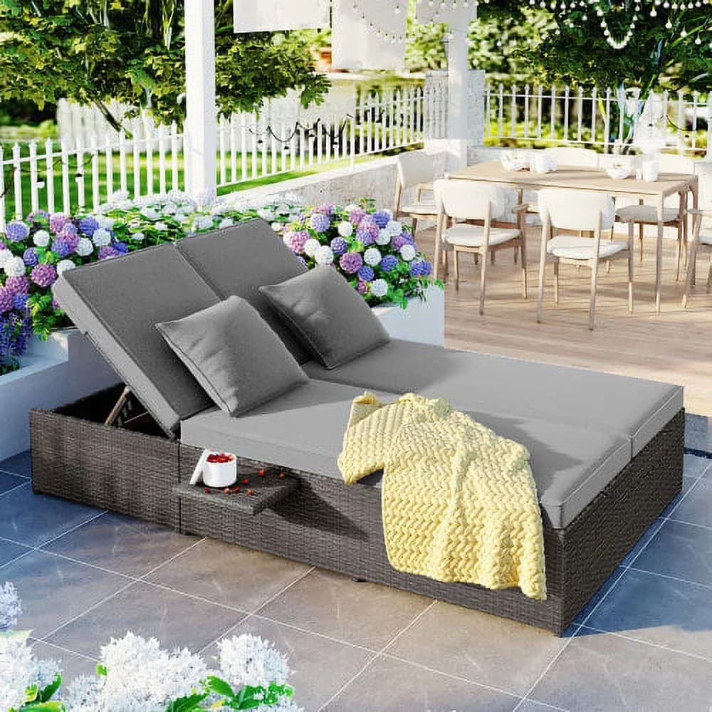 Stylish Patio Chair with Adjustable, Outdoor Sunbed, Product Name: Outdoor Double Sunset - Pe Rattan+Steel+Polyester Fabric+Foam for... Model 7CE066