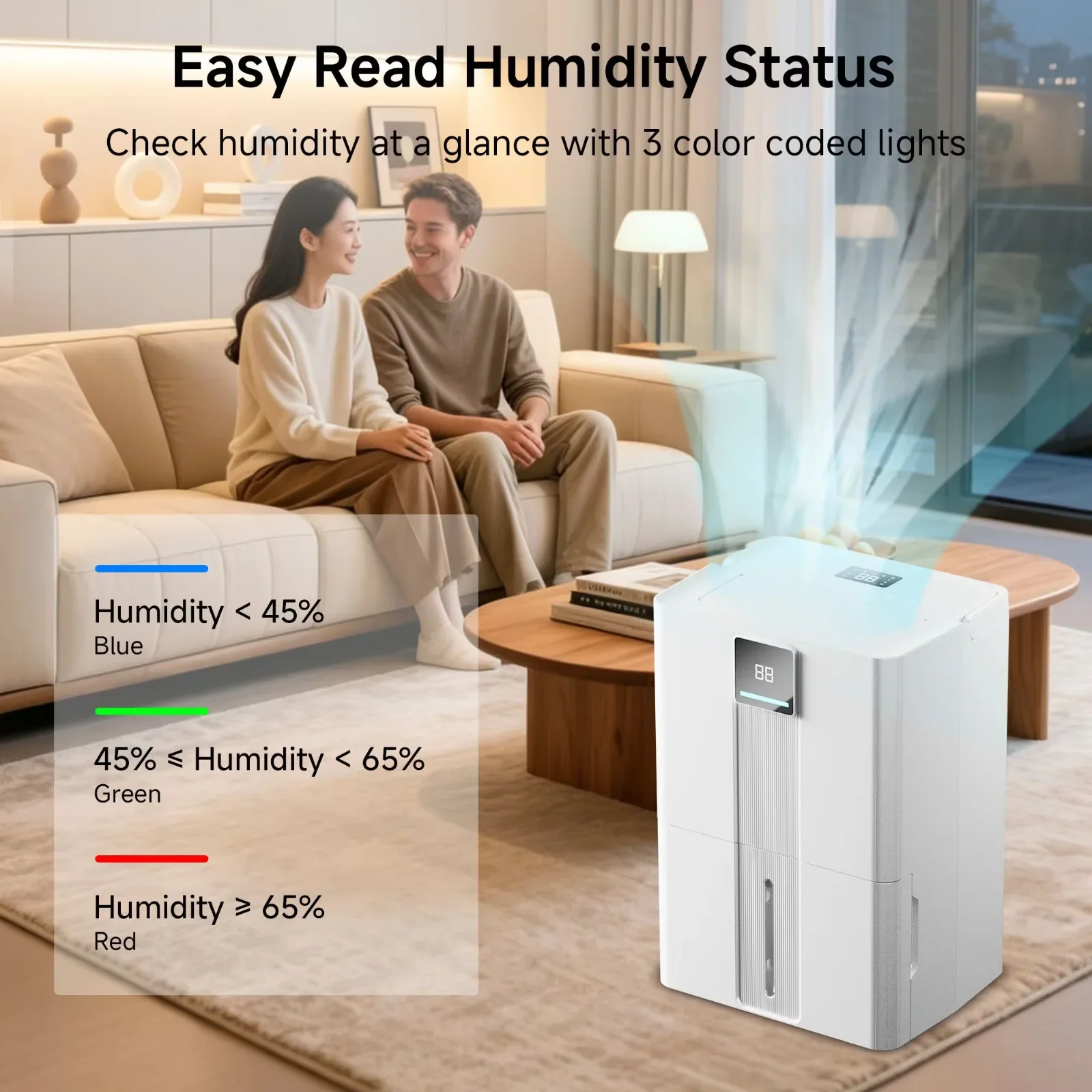 Stylish Dehumidifier with Adjustable Humidistat, Max 100 Pint(35 Pint DOE) - White for Home Model C1BF5A