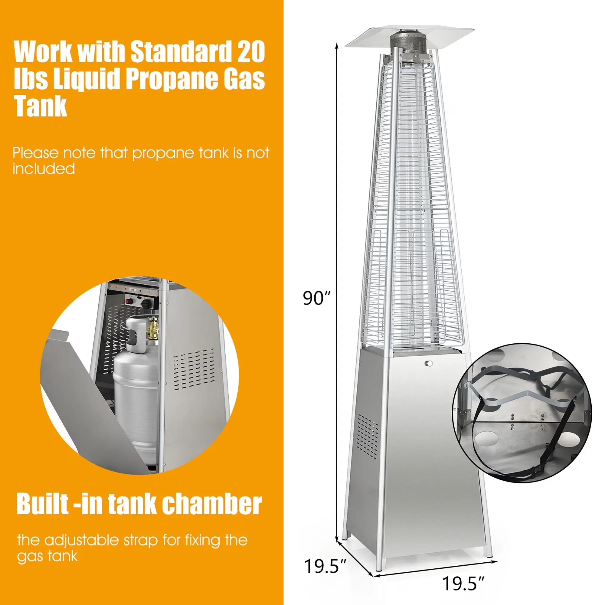 Premium Outdoor Heating with 42000 BTU, Portable - Silver Tall - Traditional Style Model BDFD9F