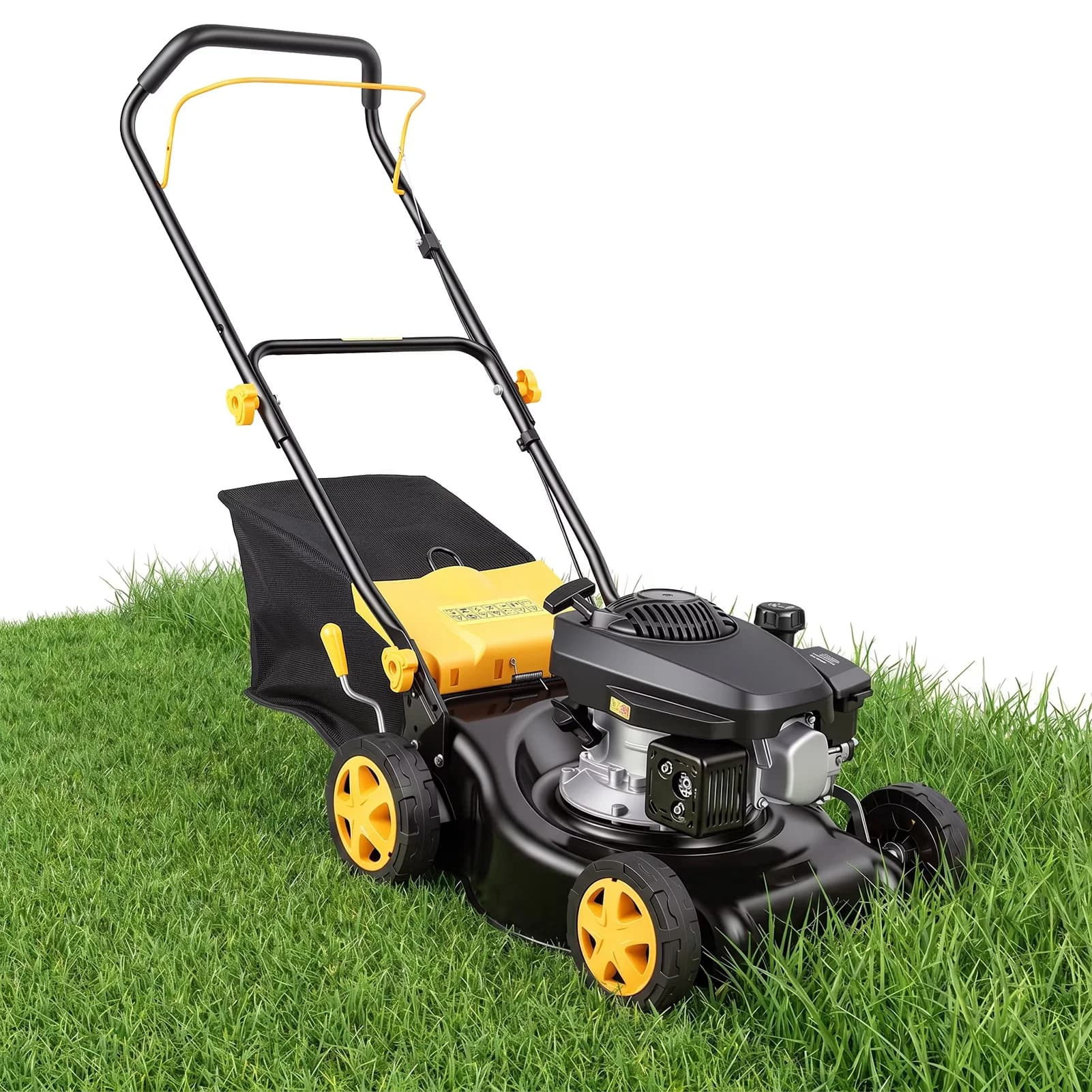 Compact Push Mower with Big Wheels, Lawn Mower, 16" Gas Lawn - Yellow 45L Model C24039