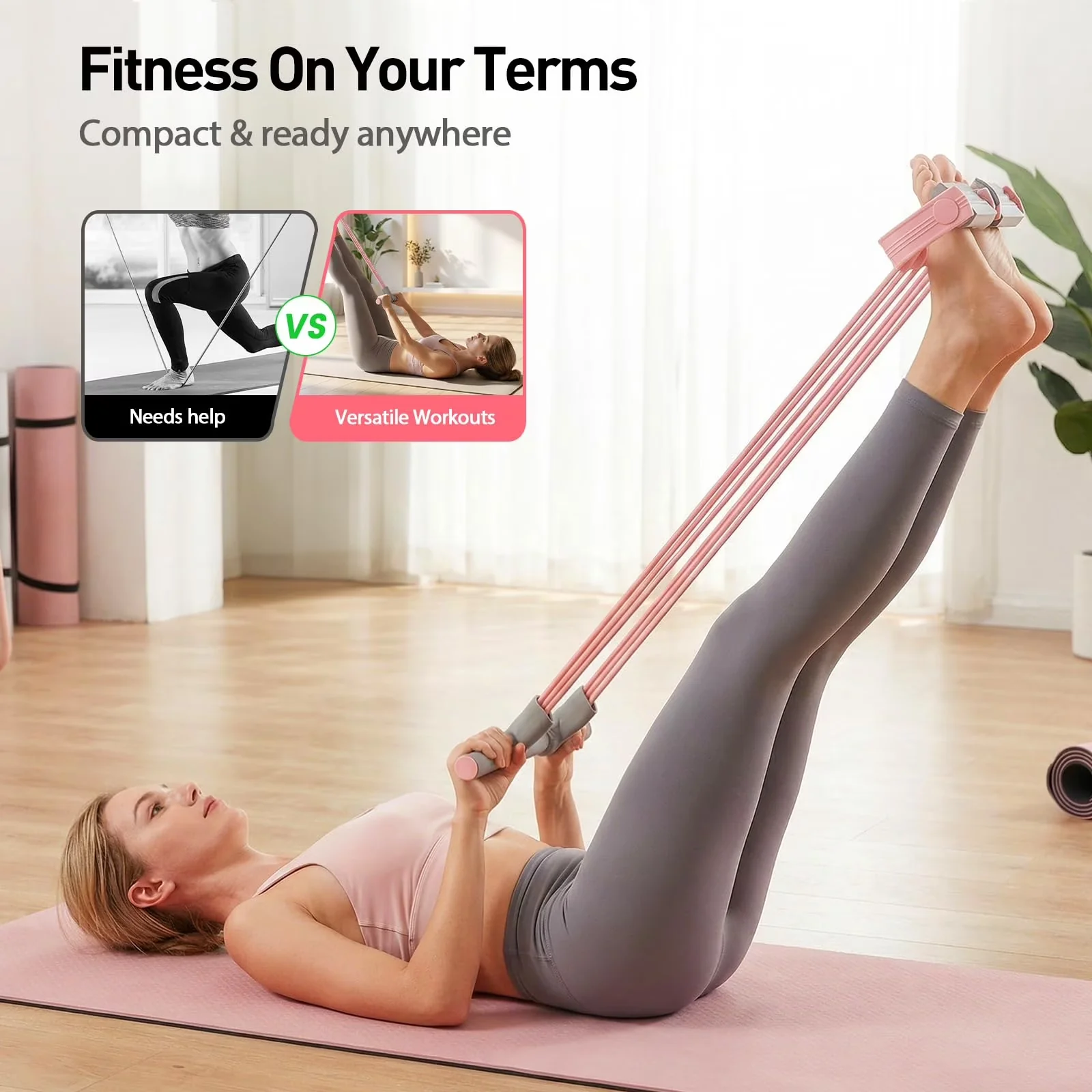 Premium Home Gym with Anti-Slip, Stretching Workout Fitness Bands, Pedal Resistance Bands - Rubber Pink Model 39429D