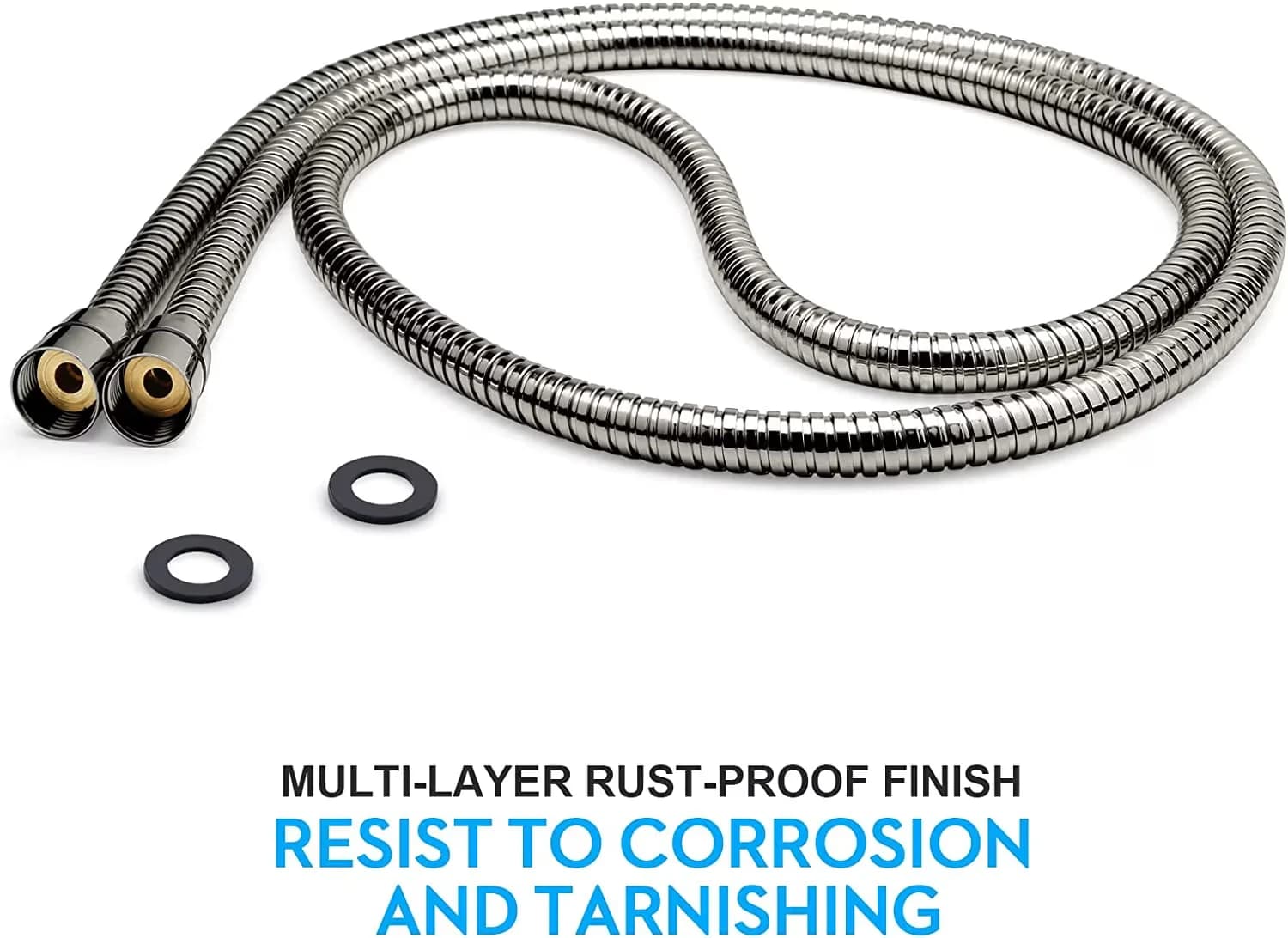 Essential Shower Head with Simple Installation, Hose, Brass Insert and Nut - Silver Stainless Steel Model E9A6BC