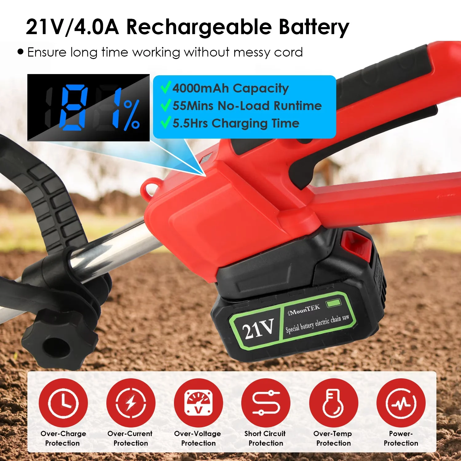Modern Trillers Cultivator with Battery, 550W, 21V - Easy to Use Model 243CBD
