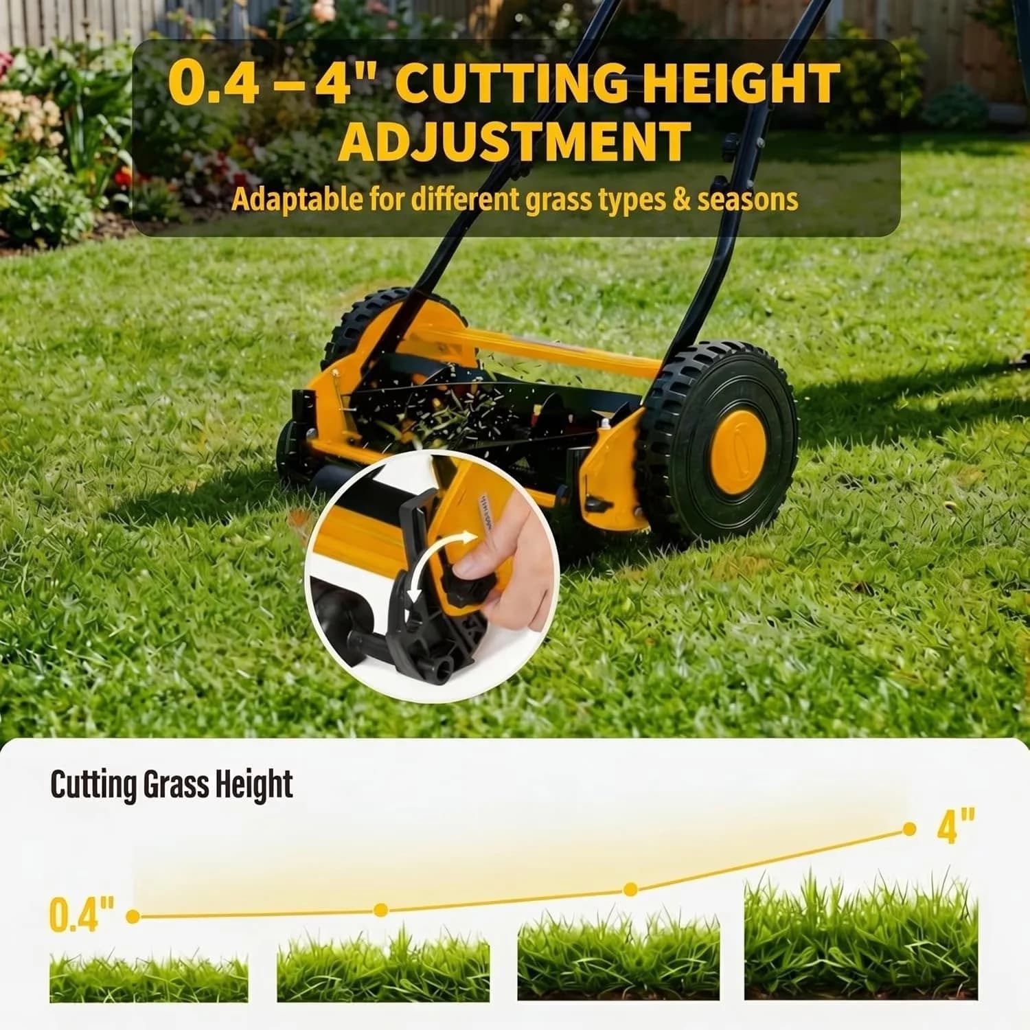Push Mower Innovative with Adjustable, Lightweight & Compact - Yellow for Small Model 31DD16
