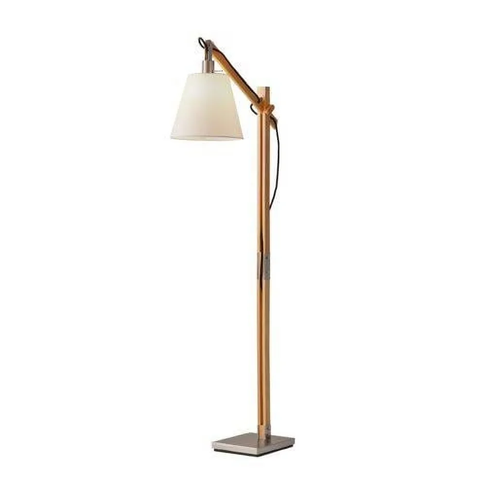 Professional Floor Lamp with Incandescent, Industrial, 8" X 24-30" X 53"-61" Natural Wood - Wood Black Model 45DDDB