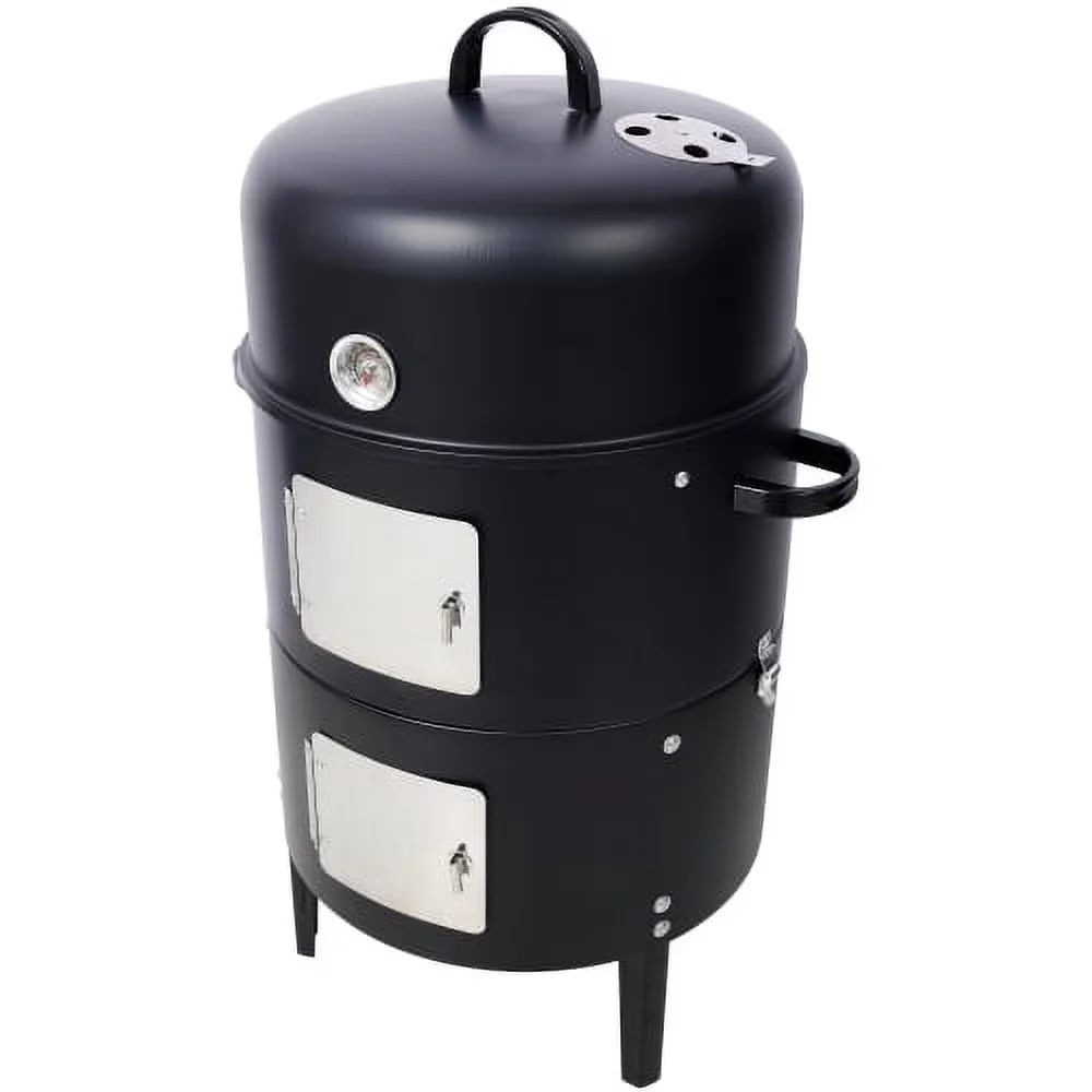Essential Charcoal Grill with Thermometer, 17 Inch Steel Smoker, Built-in thermometer - Steel Black for Outdoor Model D53AAE