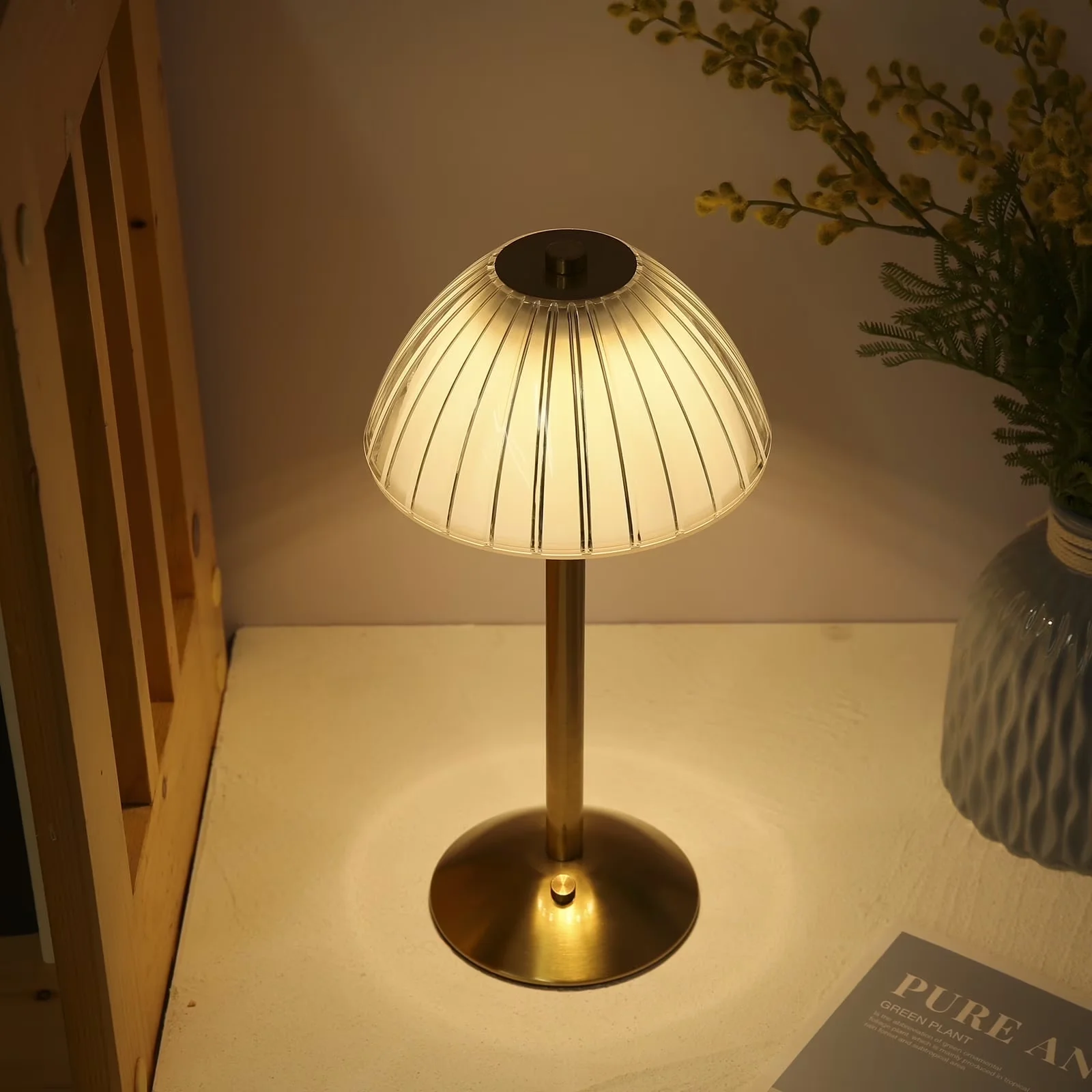 Lamp Quality with LED, Battery, Usb Port - Metal, Acrylic Gold for Bedroom, Office Model CA277A
