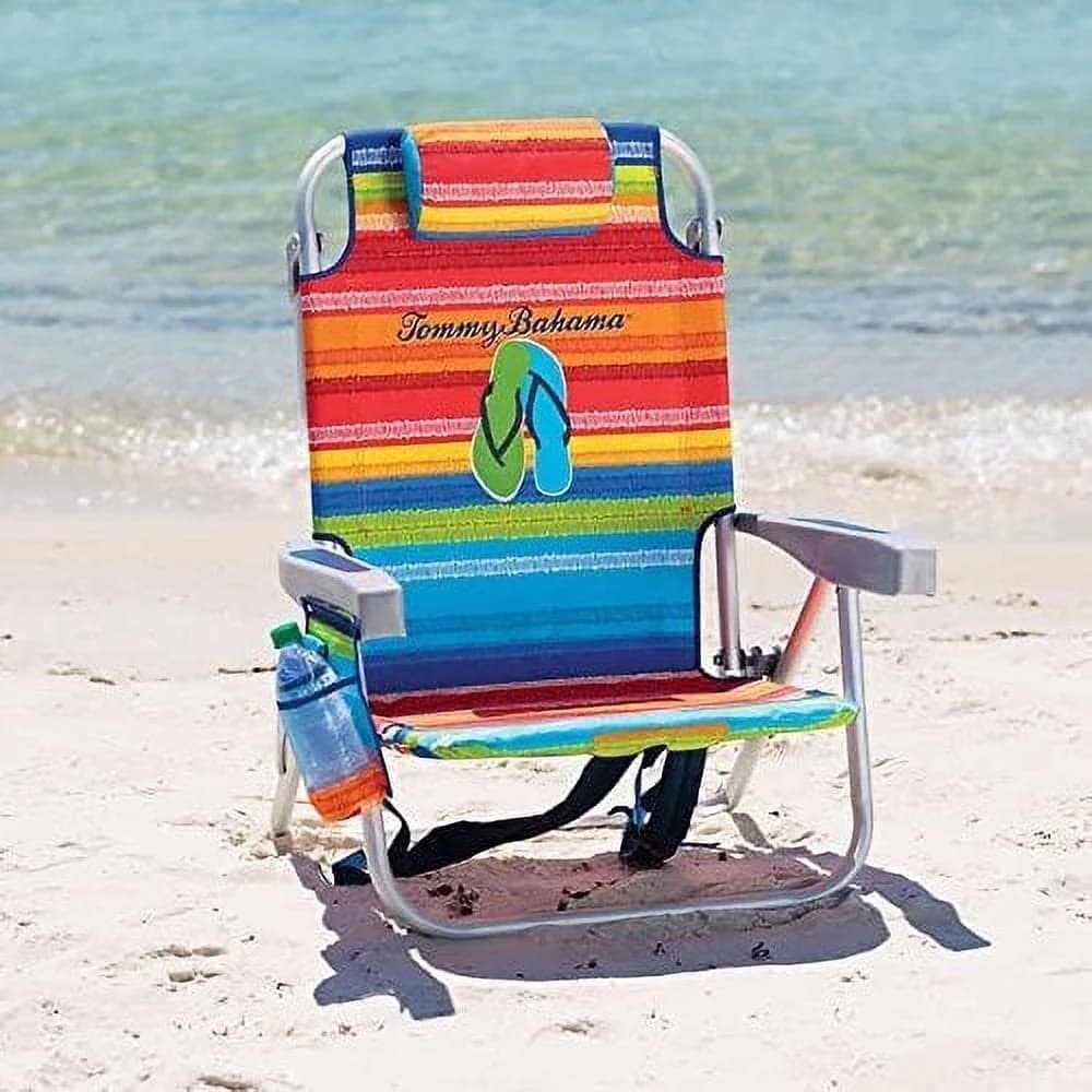 Innovative Beach Chair with Folding, Storage Pouch - Multicolor Sewn Stripes Model 43924A