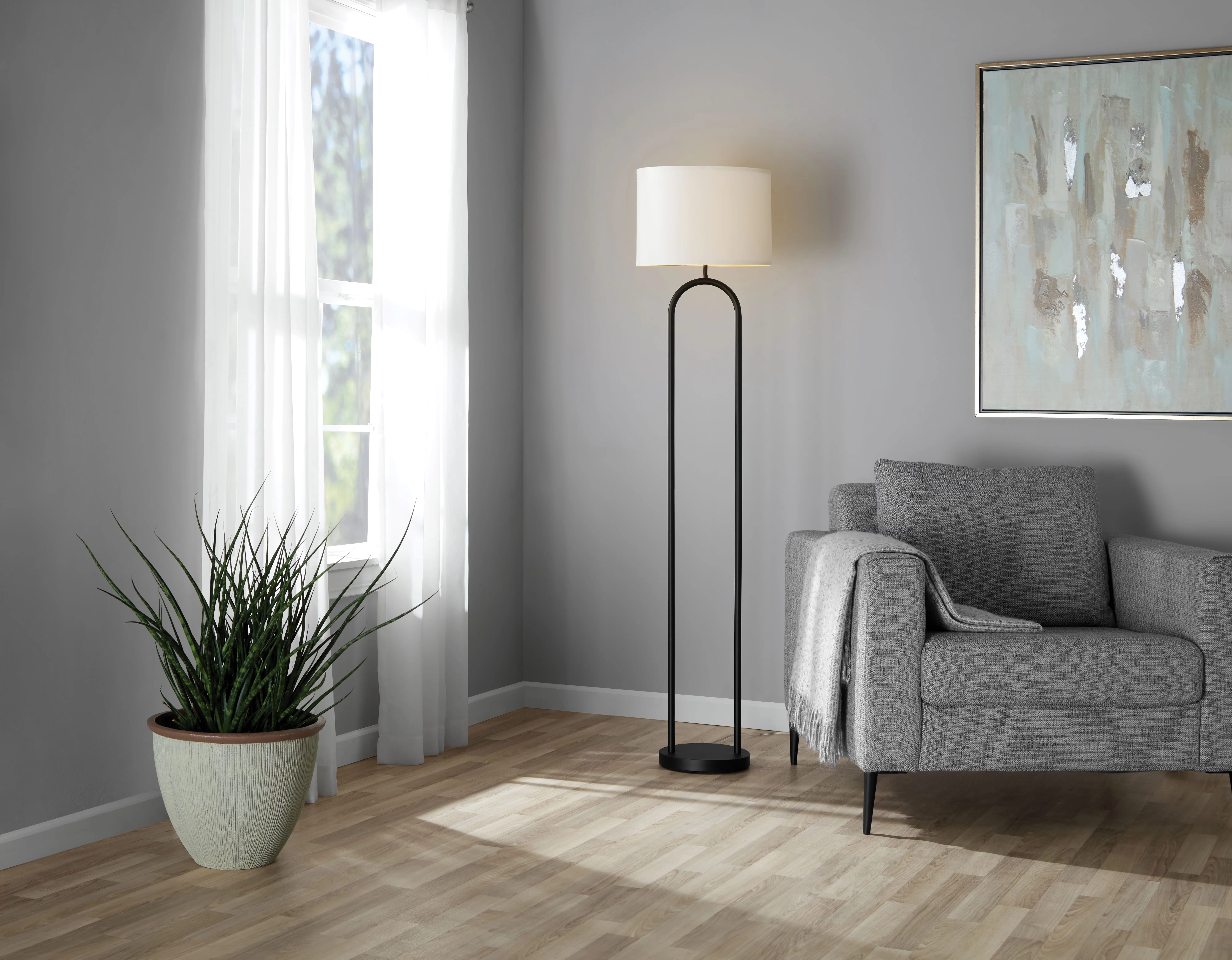Professional Floor Lamp with Incandescent, Transitional, 64" Dual Pole Arch Metal - Black Metal Model AD0DA5