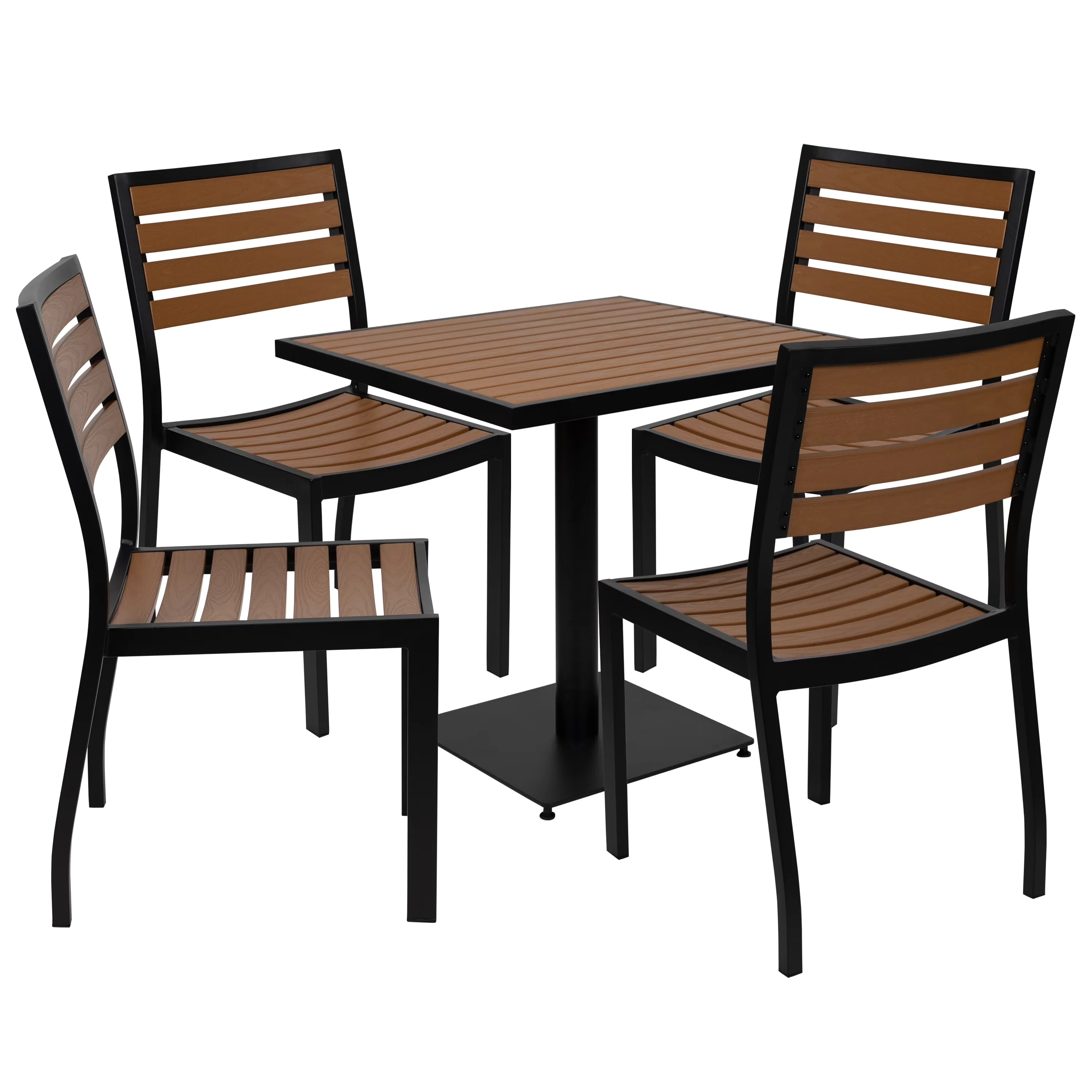 Patio Dining Set Stylish with Black Powder Coated Metal Framing, All-Weather Purpose - Teak Thermoplastic, Aluminum, Metal Model 028BD4