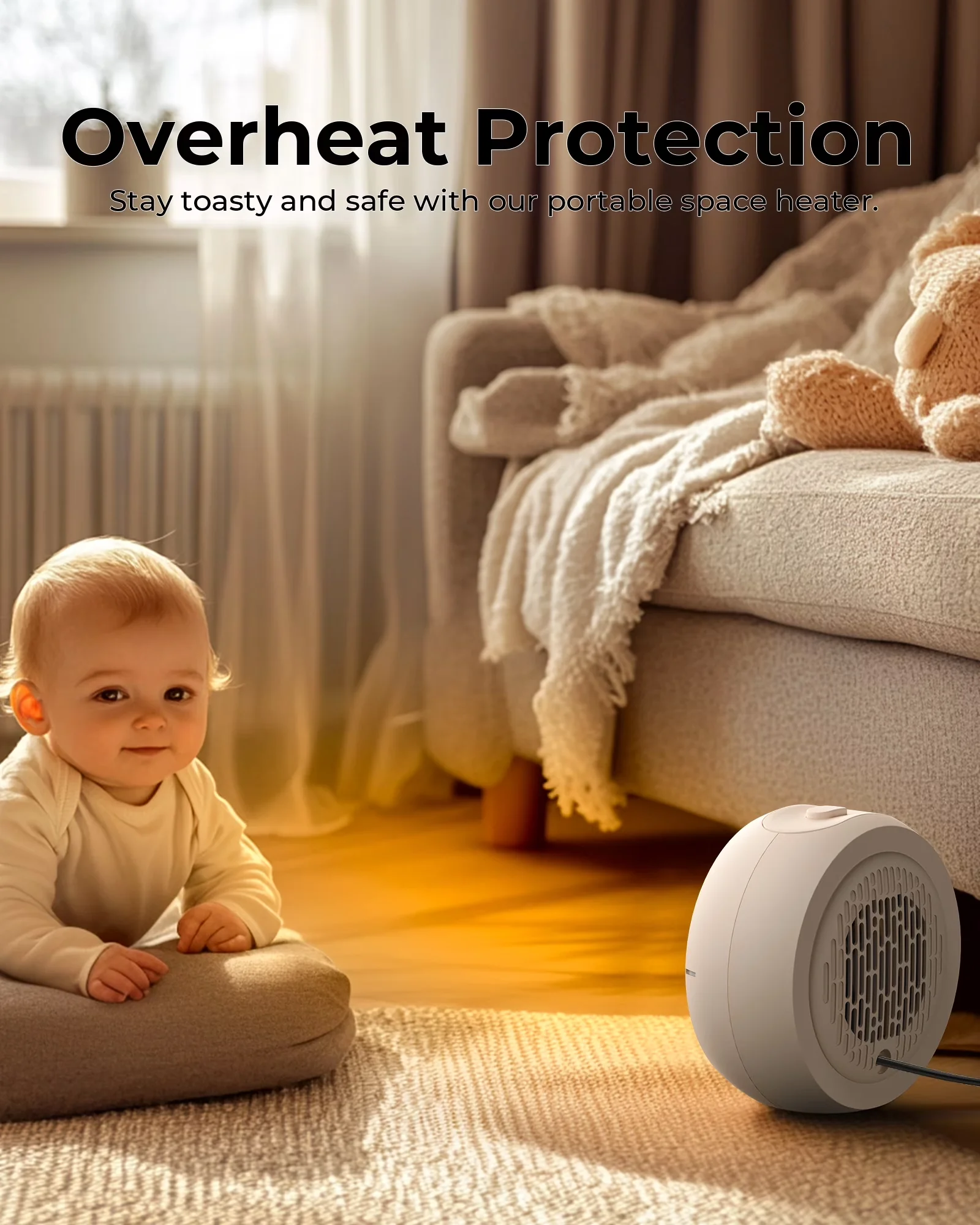 Stylish Portable And Electric Space Heater with Automatic Shutoff, Adjustable, Heaters - White Model 98F96F