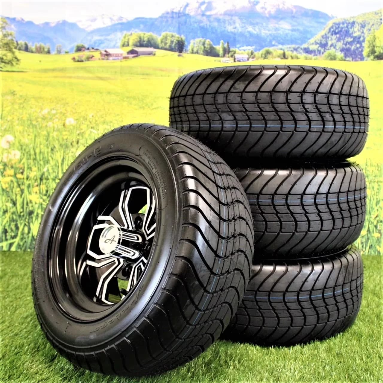 Premium Golf Cart Tire with Dot Approved, Wheel Size: 12x7, Wheel: Fusion Aluminum - Model 498008