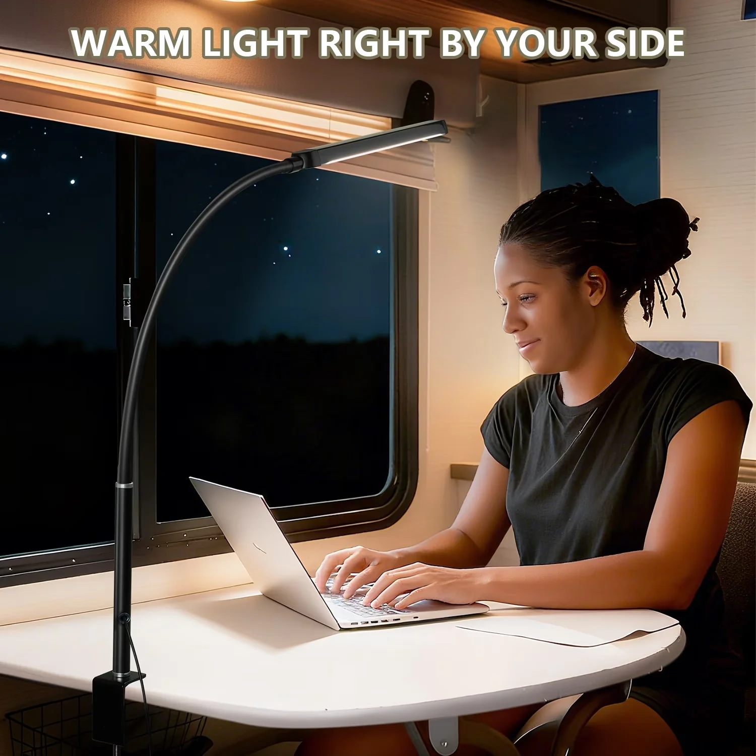 Durable Desk Lamp with LED, Dimmable, Clamp - Black Aluminum - Industrial Grade Model 95FC3B