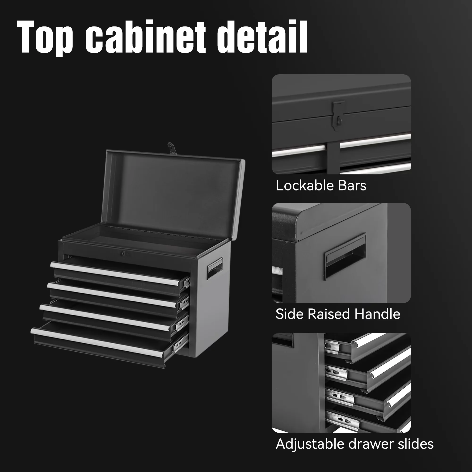 Professional Toolstorage with Lockable, Adjustable Shelf, Lockable Wheels - Black Steel for Garage Model 18A917