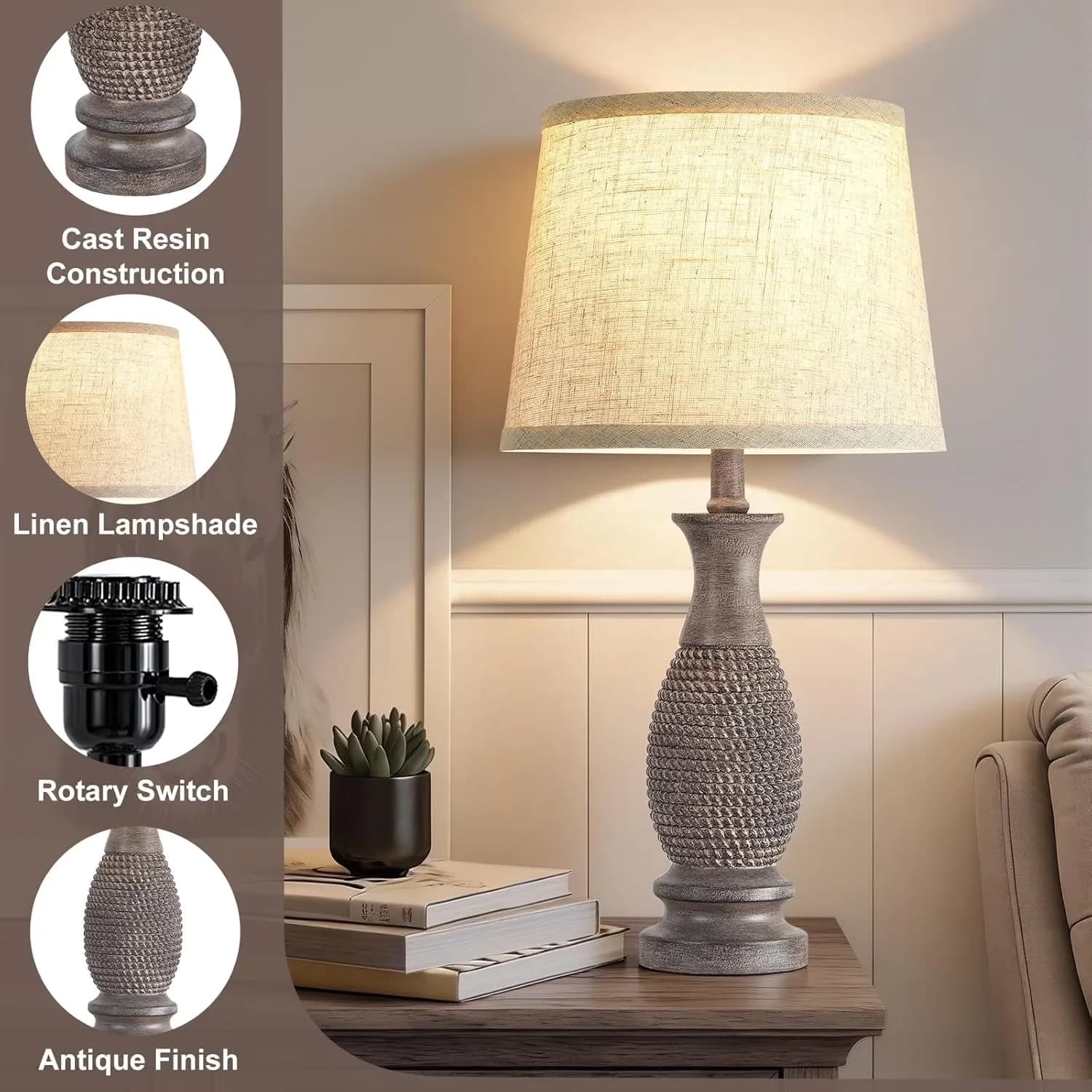 Lamp Set Modern with LED, Energy Efficient, Modern - Brown Linen, Metal, Resin for Living Room, Bedroom Model 04DA65