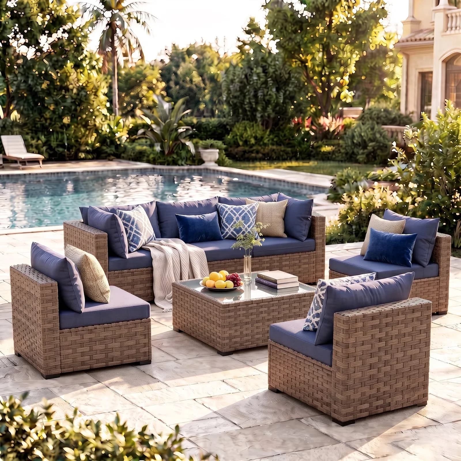 Classic Patio Conversation Set with Weatherproof, Rattan Sectional Sofa - Brown Rattan for Garden Model 0AE9CE