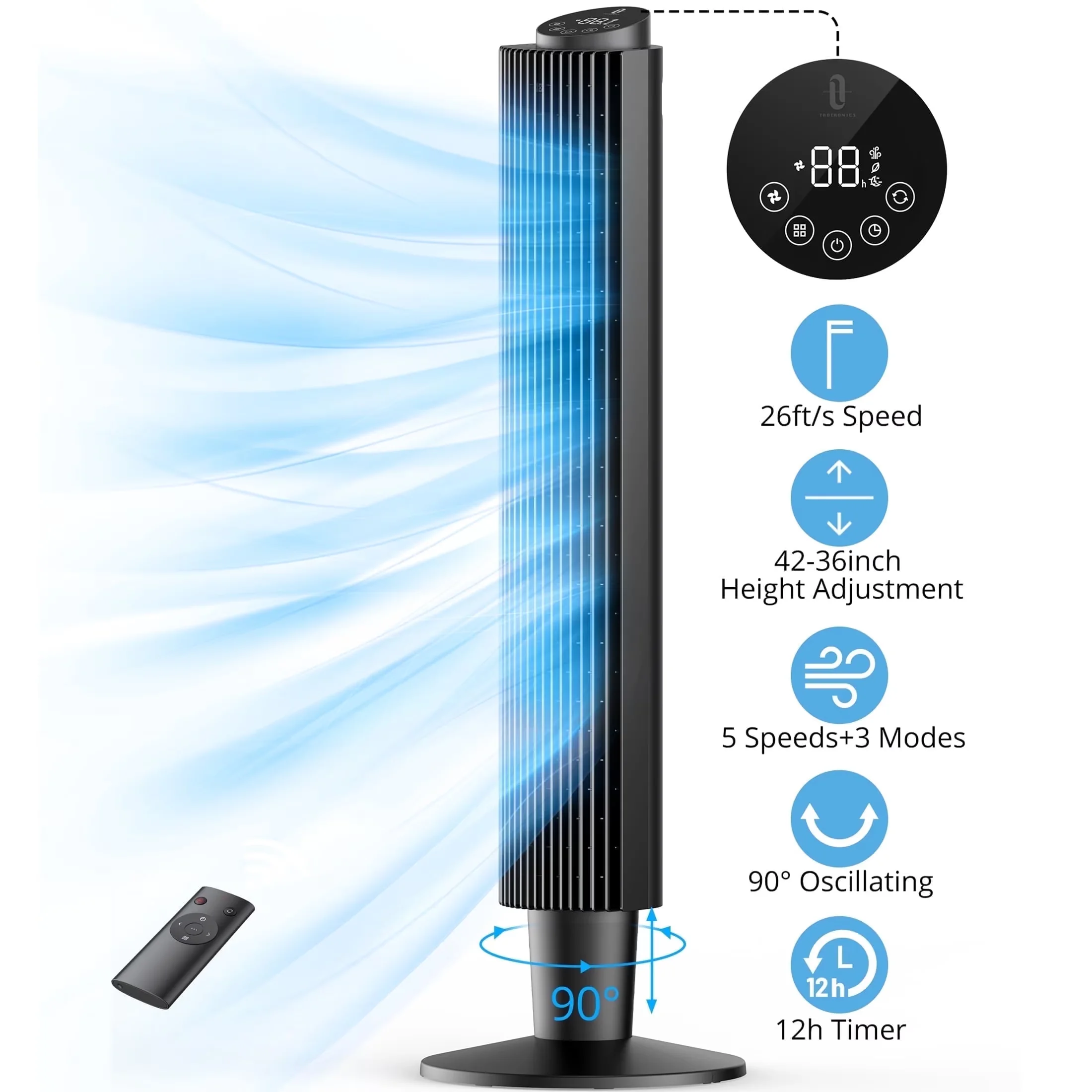 Efficient Fans In Cooling with Oscillating, Remote Controlled, Height Adjustable for Bedroom, Home - Model D568F9