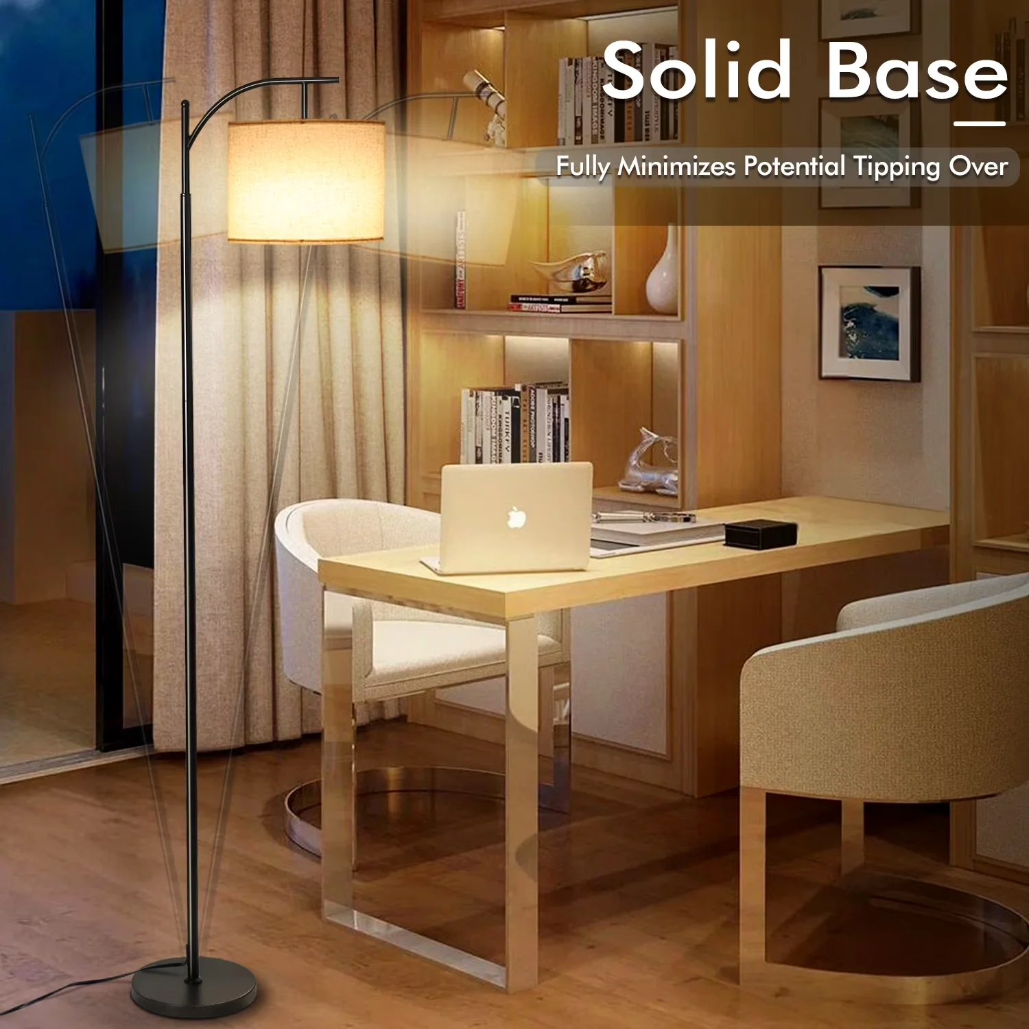 Durable Floor Lamp with LED, Dimmable, Eco Friendly - Metal, Wood White for Living Room, Bedroom Model 81B01E