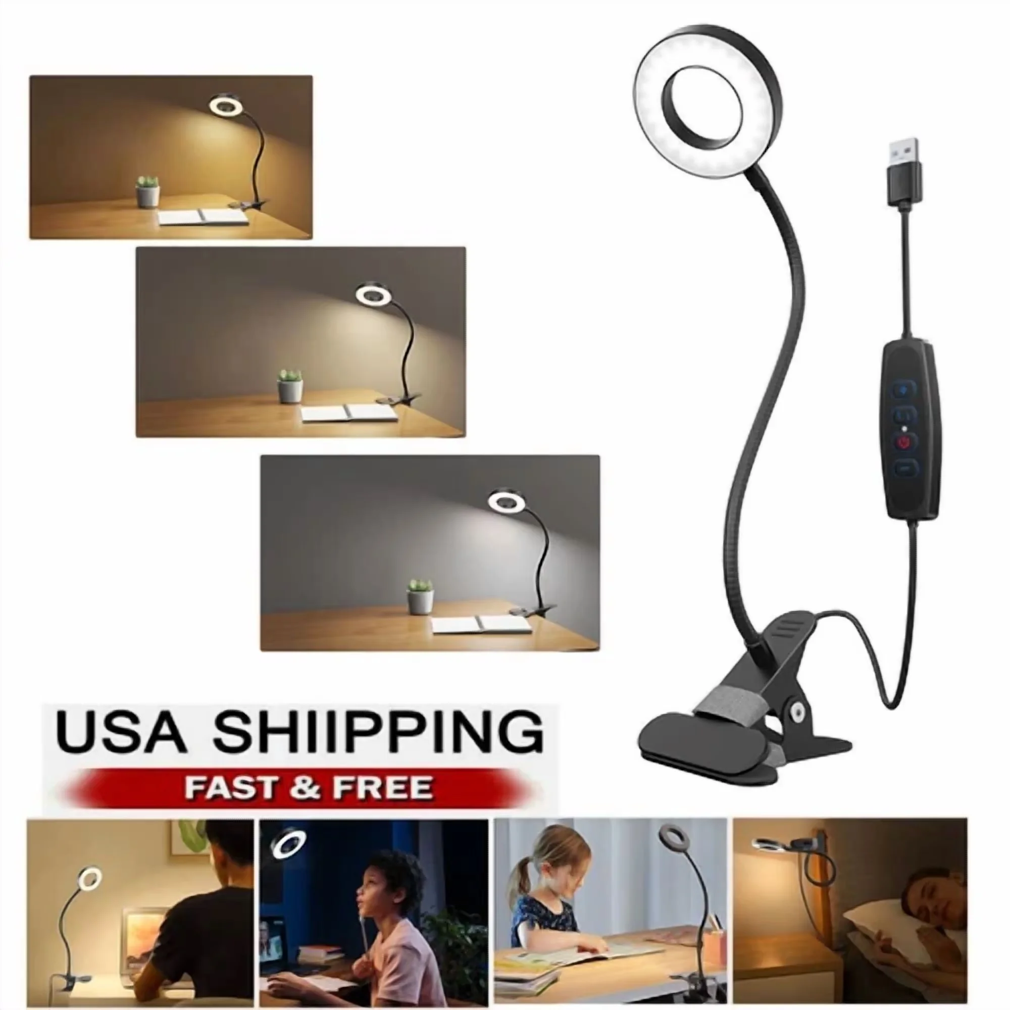 Compact Desk Lamp with LED, Clip-On Lamps, Useful for both indoor and outdoor use. - Black for Home Office Model 6AD5A0