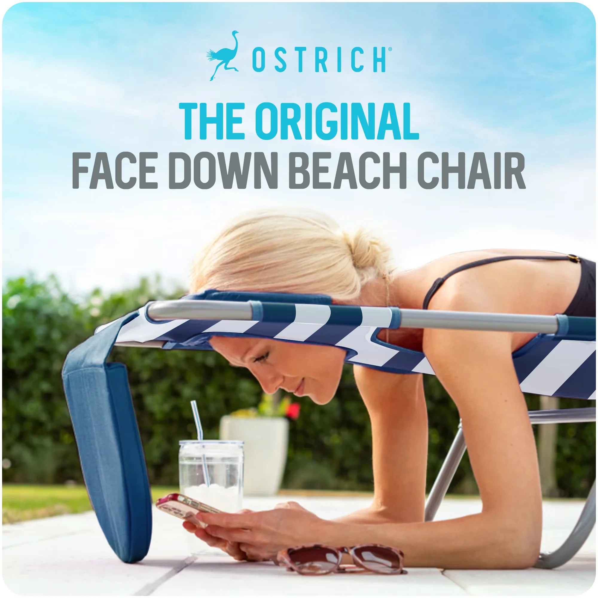 Durable Beach Chair with Adjustable, Folding - Blue Aluminum, Polyester Model D04BEA